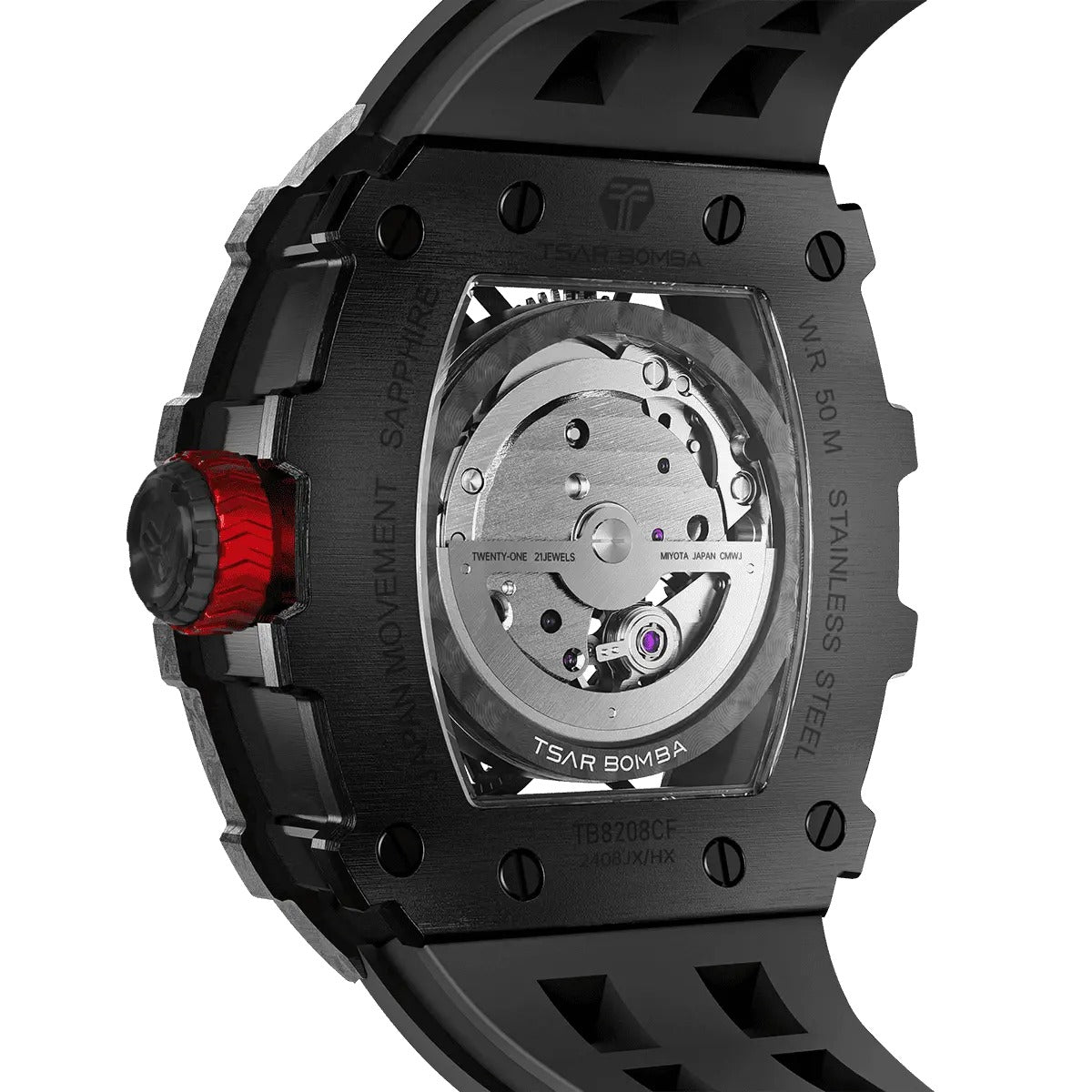 Tsar Bomba Elemental Carbon 43mm Black Skeleton Dial Men's Watch TB8208CF-38