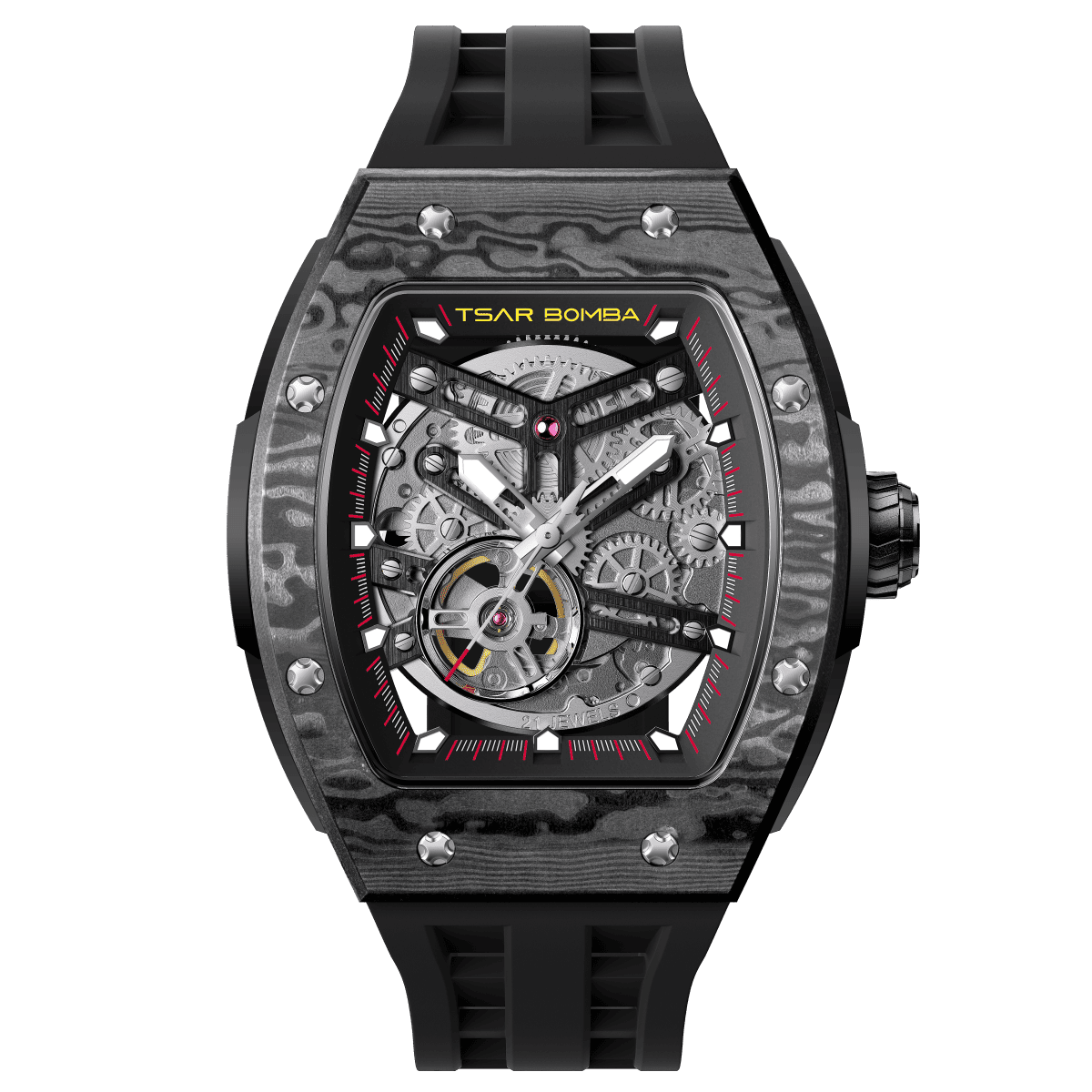 Tsar Bomba Elemental Carbon 45mm Black Skeleton Dial Men's Watch TB8228CF-01