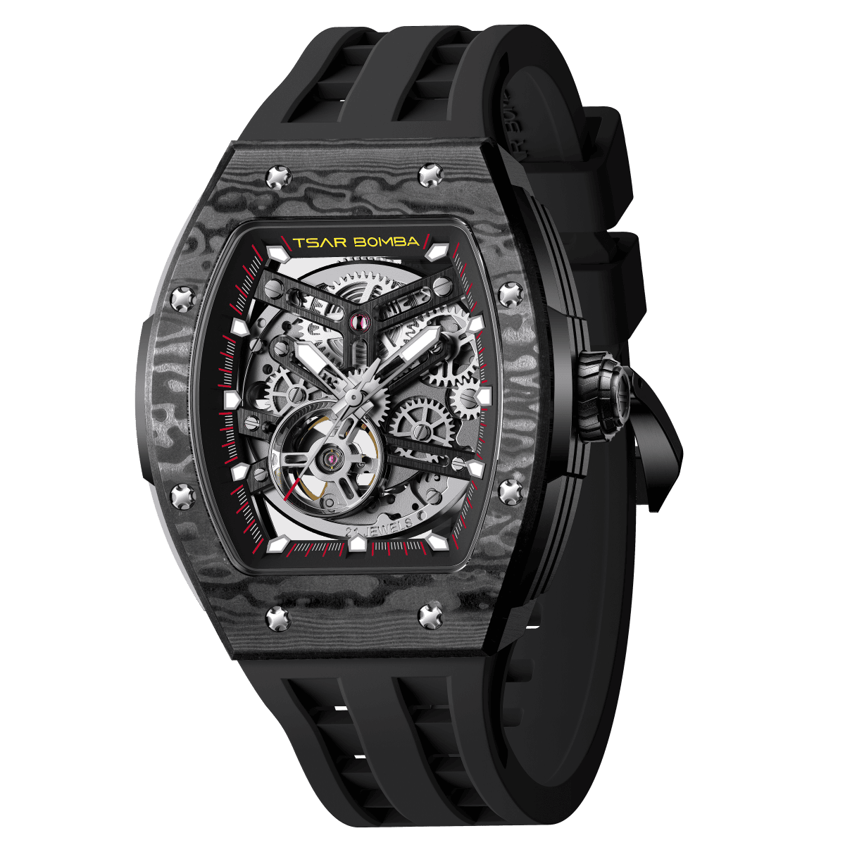 Tsar Bomba Elemental Carbon 45mm Black Skeleton Dial Men's Watch TB8228CF-01