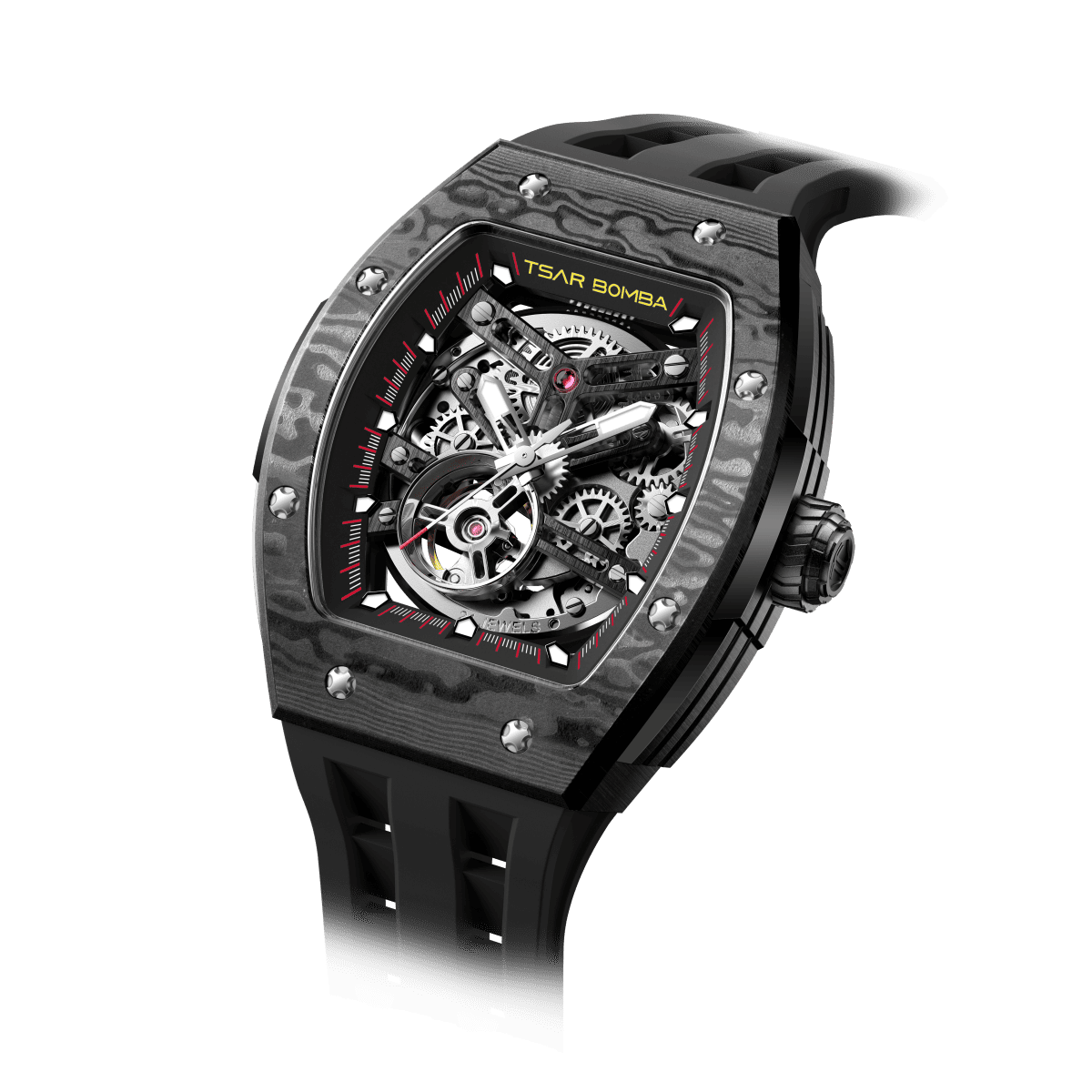 Tsar Bomba Elemental Carbon 45mm Black Skeleton Dial Men's Watch TB8228CF-01