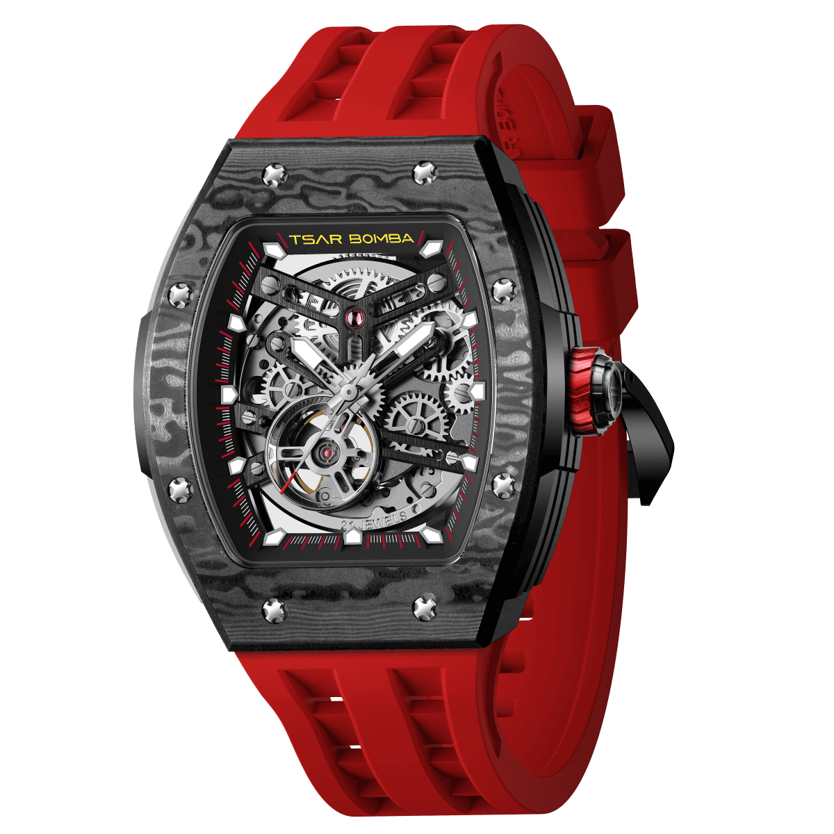 Tsar Bomba Elemental Carbon 45mm Black Skeleton Dial Men's Watch TB8228CF-02