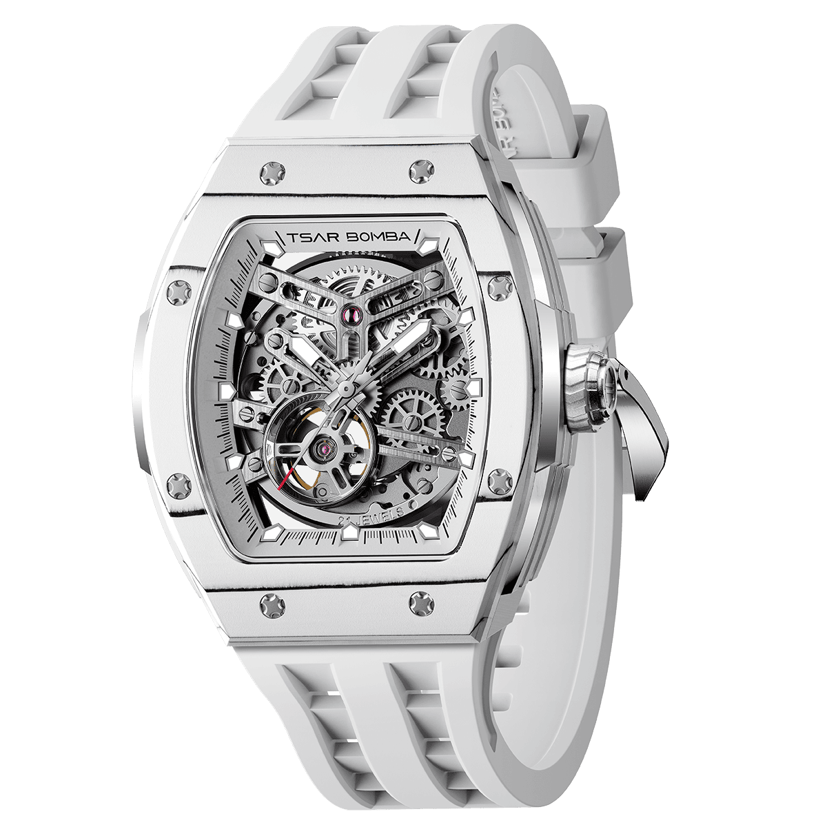 Tsar Bomba Elemental Carbon 45mm Silver Skeleton Dial Men's Watch TB8228CF-04