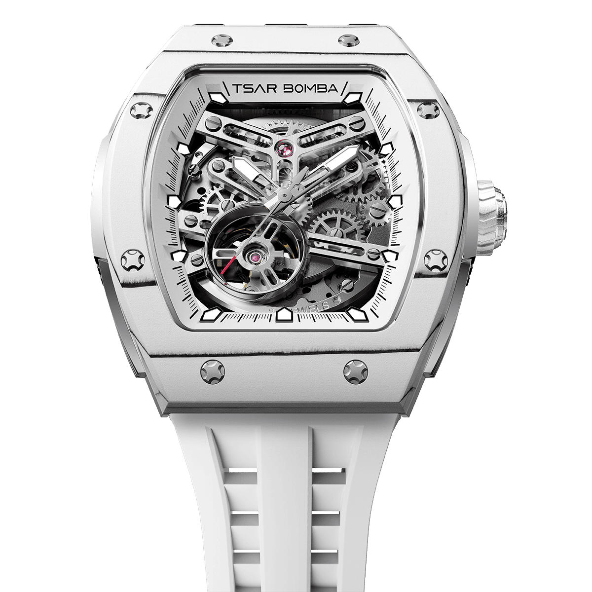 Tsar Bomba Elemental Carbon 45mm Silver Skeleton Dial Men's Watch TB8228CF-04