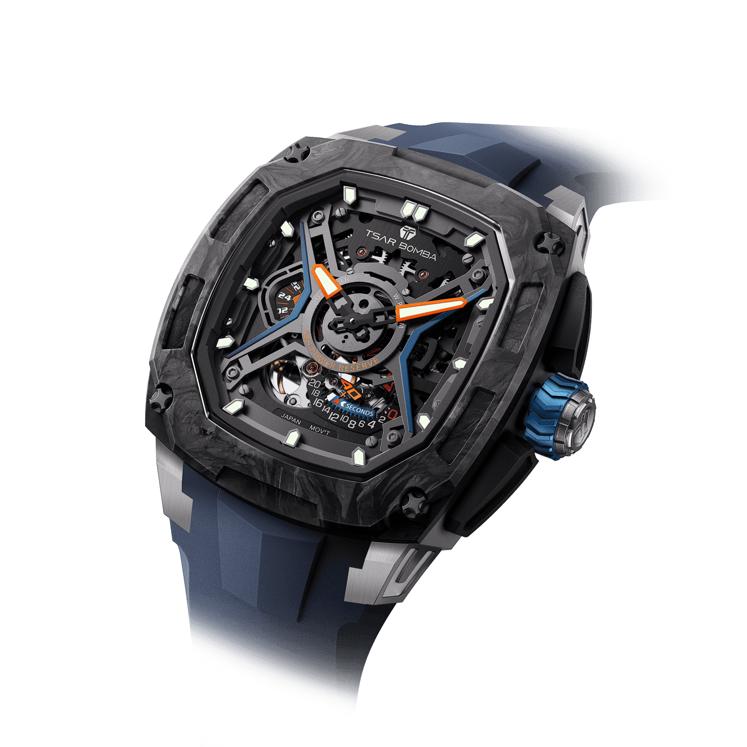 Tsar Bomba Dark Matter 5 43mm Blue Skeleton Dial Men's Watch TB8605-02