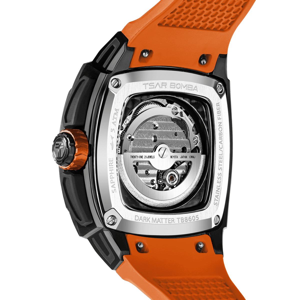 Tsar Bomba Dark Matter 5 43mm Orange Skeleton Dial Men's Watch TB8605-03