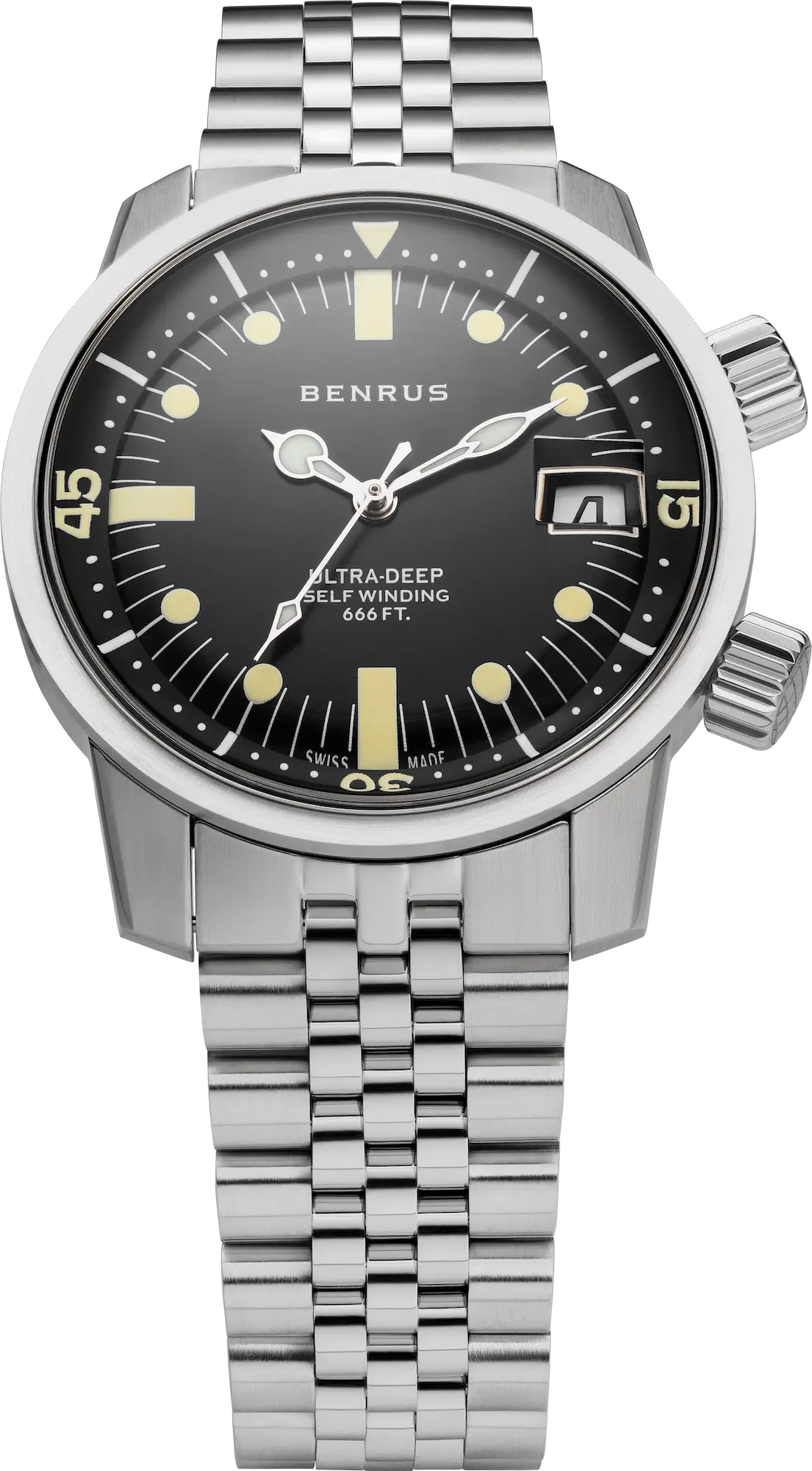 Benrus Ultra-Deep 36.5mm Black Dial Men's Watch UD-SA-BK-SS