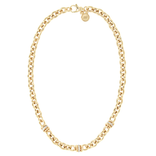 Bronzallure Golden Rolo Chain and Rondelles Necklace with Cubic Zirconia Pavé WSBZ00520Y.WY