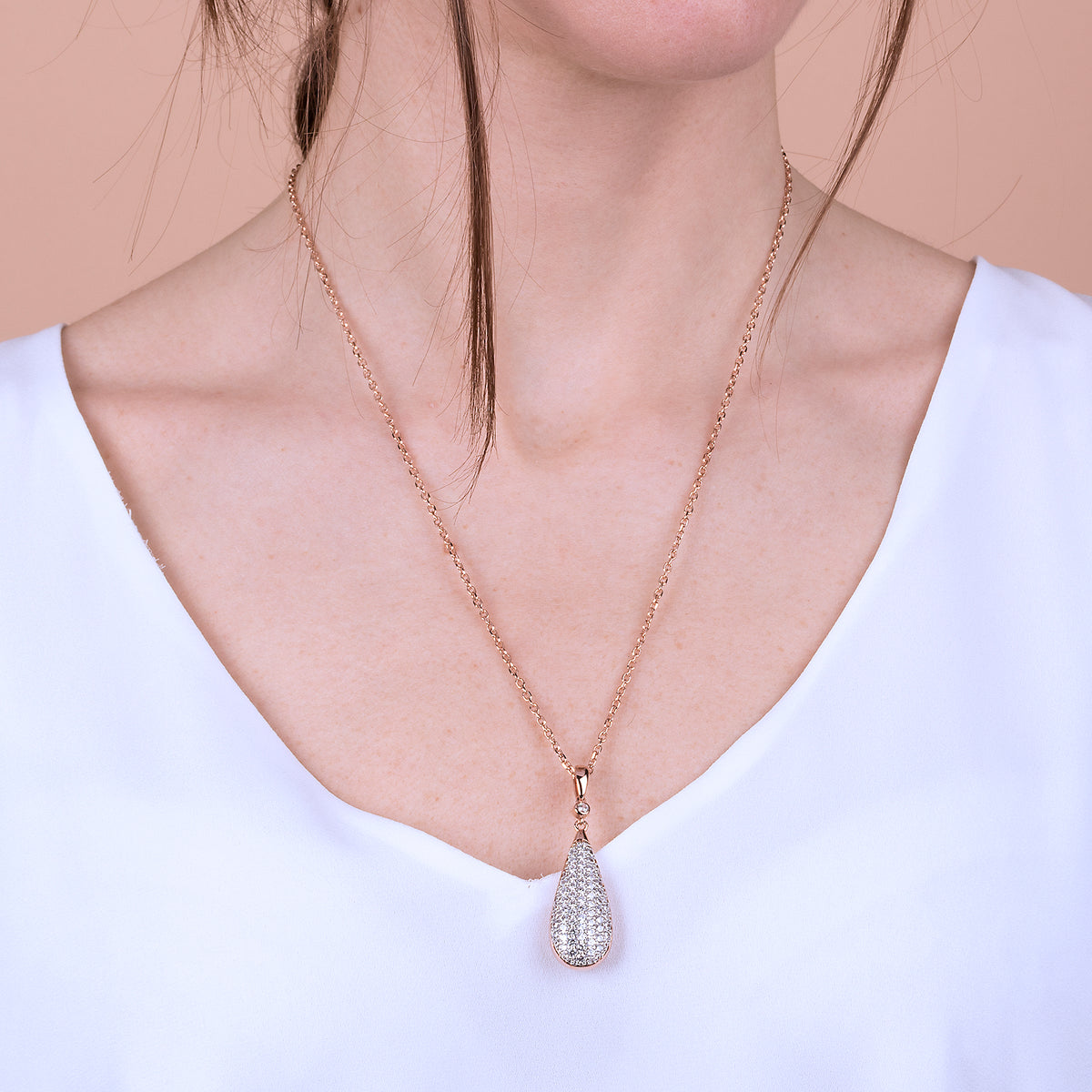 Bronzallure Necklace with Teardrop Pendant in Cubic Zirconia Pavé WSBZ01235.WR