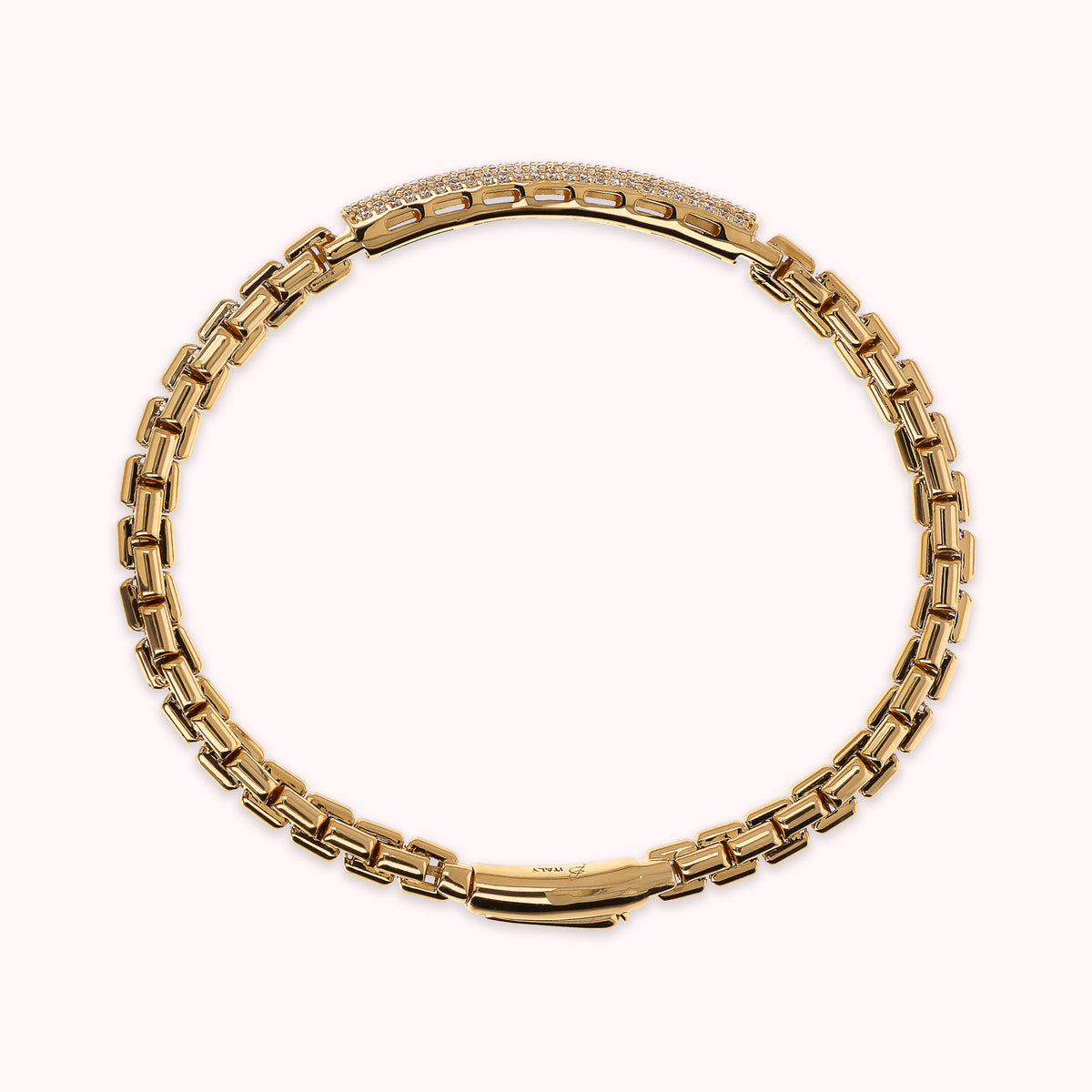Bronzallure Golden Semi-Rigid Venetian Chain Bracelet with Cubic Zirconia Pavé Plaque WSBZ02400Y.YG