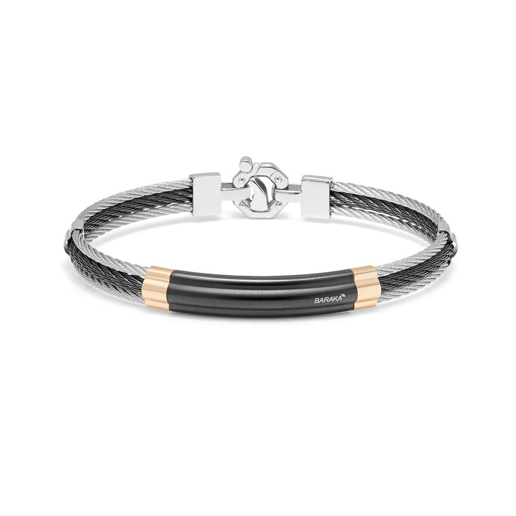 Baraka 18K rose gold and black steel cable diamond bracelet BR312801ROGR