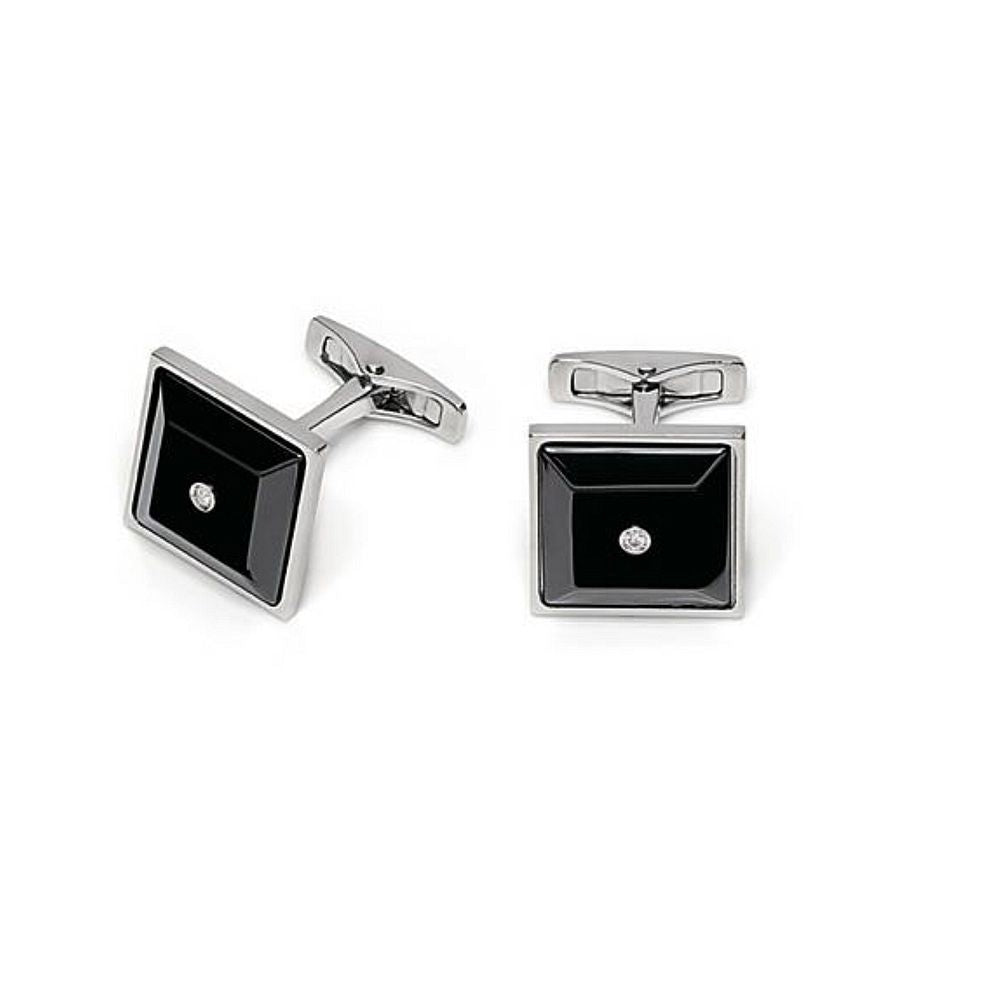 Baraka stainless steel and black ceramic diamond cufflinks PS215510ACCN