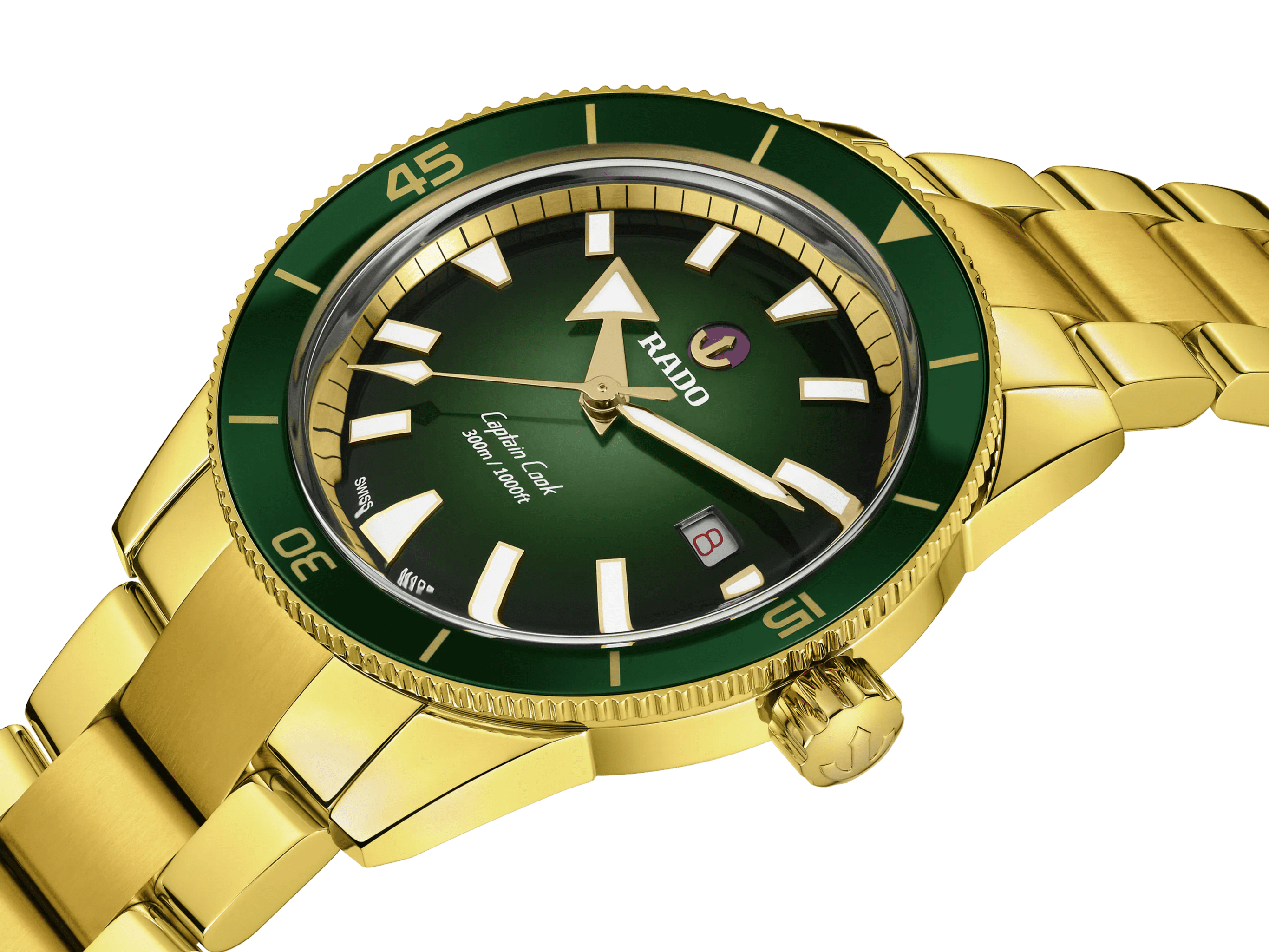 RADO Captain Cook 42mm Yellow Gold Green Dial Men's Watch R32136323