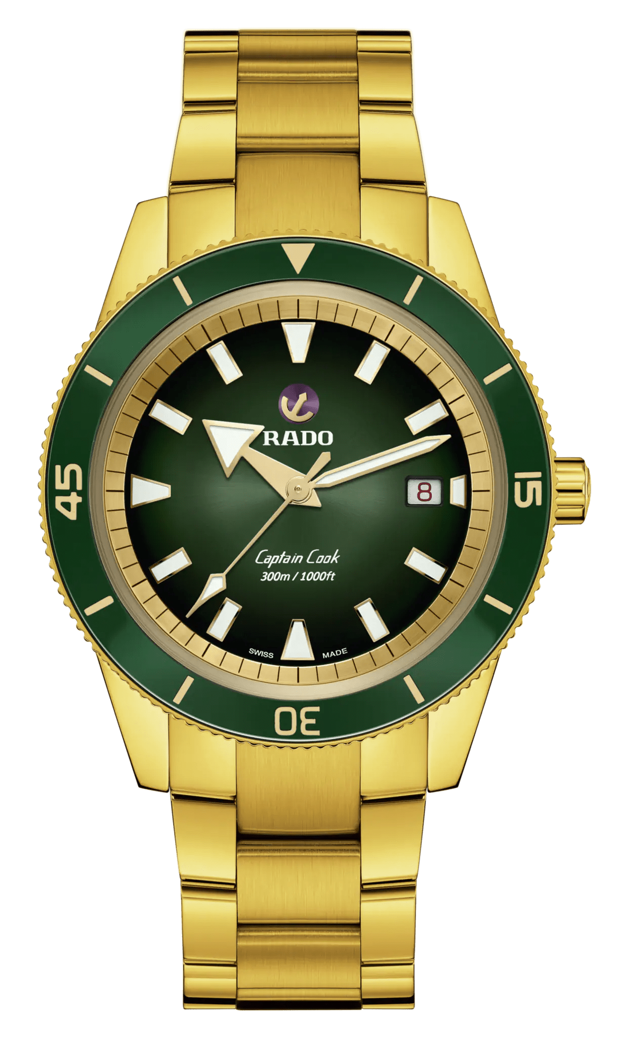 RADO Captain Cook 42mm Yellow Gold Green Dial Men's Watch R32136323
