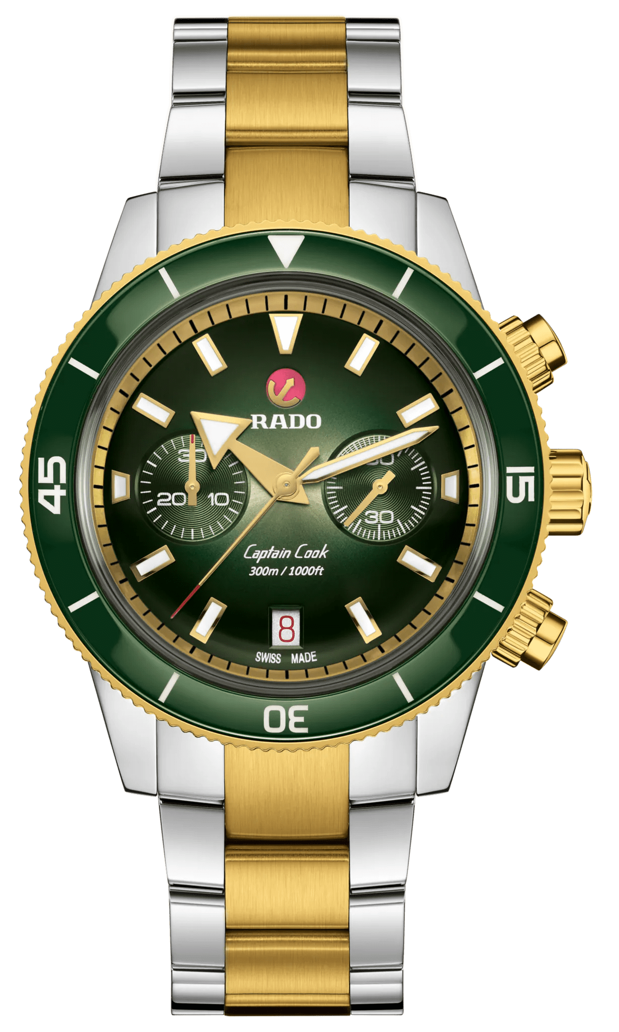 RADO Captain Cook Automatic Chronograph 43mm Green-Yellow Gold Men's Watch R32151318
