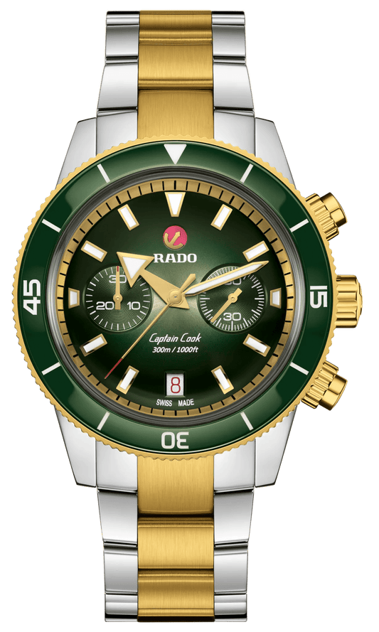 RADO Captain Cook Automatic Chronograph 43mm Green-Yellow Gold Men's Watch R32151318
