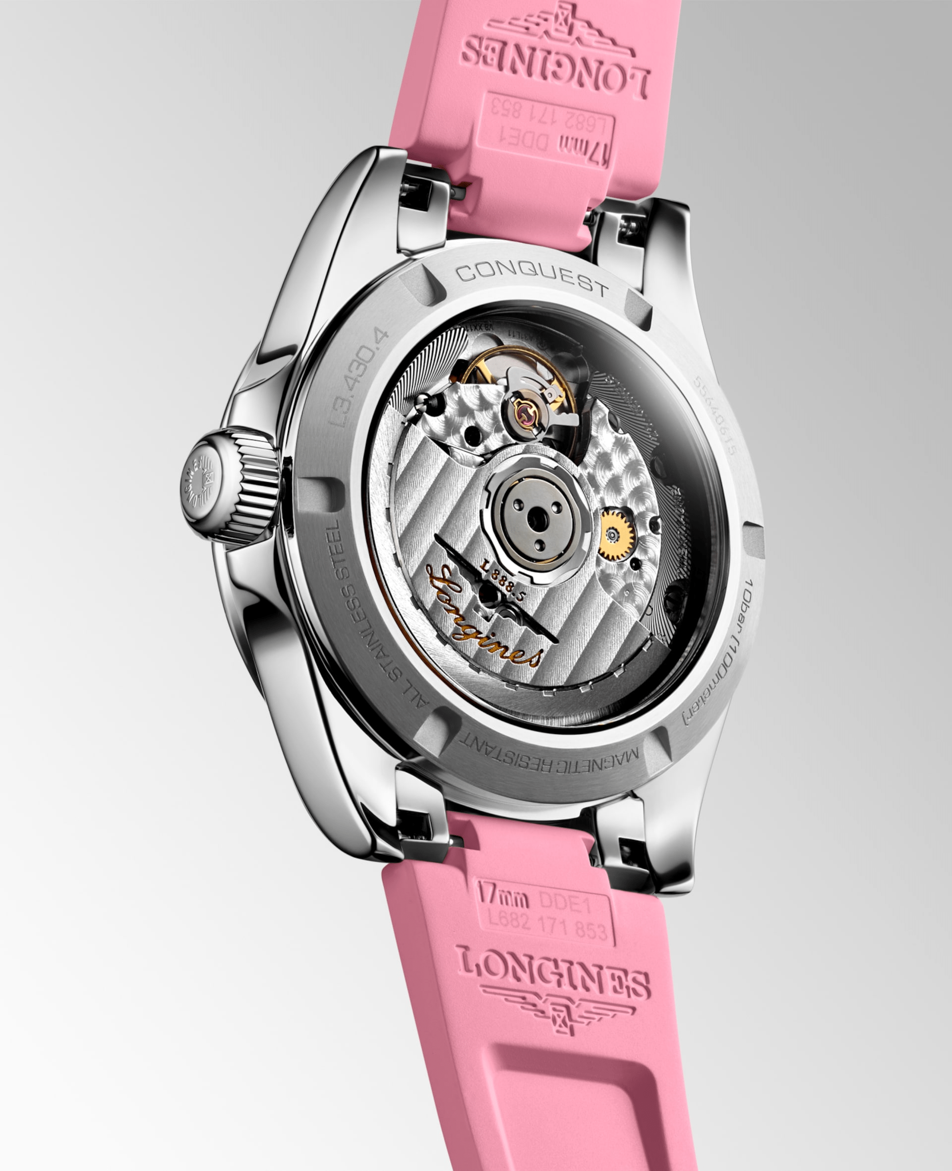 Longines Conquest 34mm Pink Dial Rubber Women's Watch L34304999