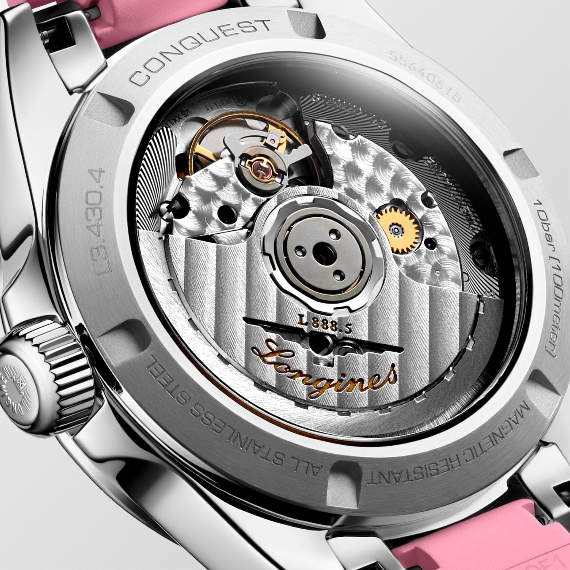 Longines Conquest 34mm Pink Dial Rubber Women's Watch L34304999