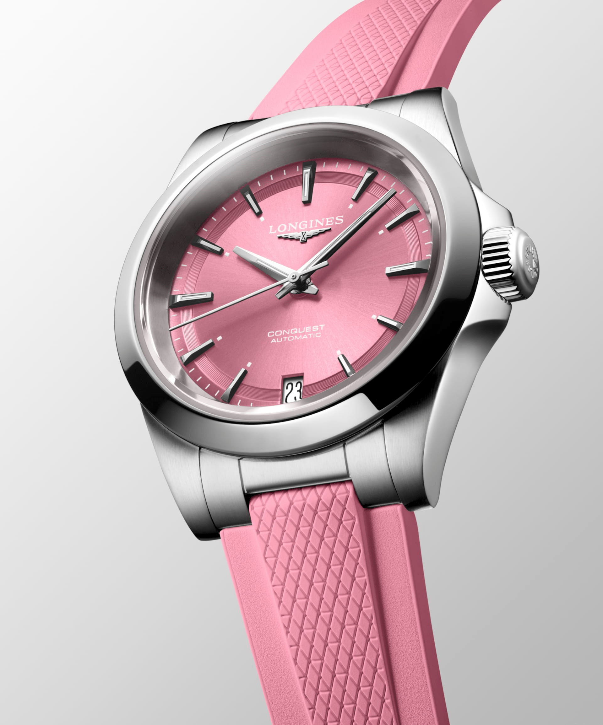 Longines Conquest 34mm Pink Dial Rubber Women's Watch L34304999