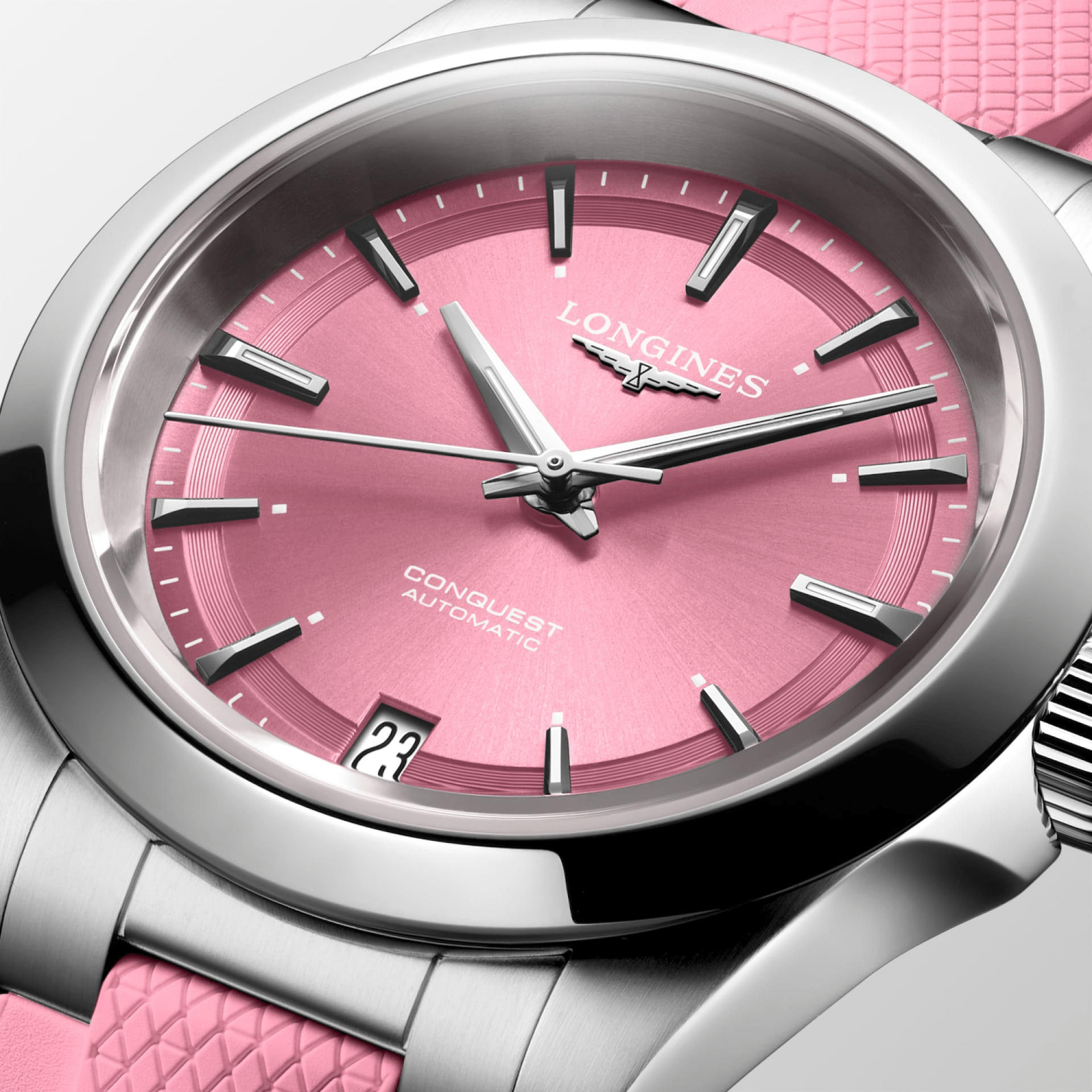 Longines Conquest 34mm Pink Dial Rubber Women's Watch L34304999