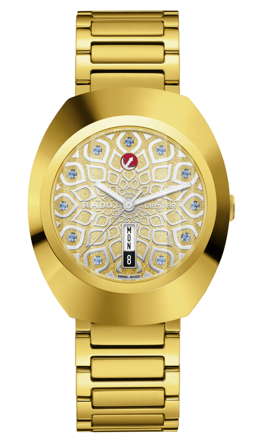 Rado DiaStar Original 38mm Pattern Dial Yellow Gold PVD Men's Watch R12161643