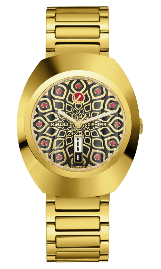 Rado DiaStar Original 38mm Pattern Dial Yellow Gold PVD Men's Watch R12161653
