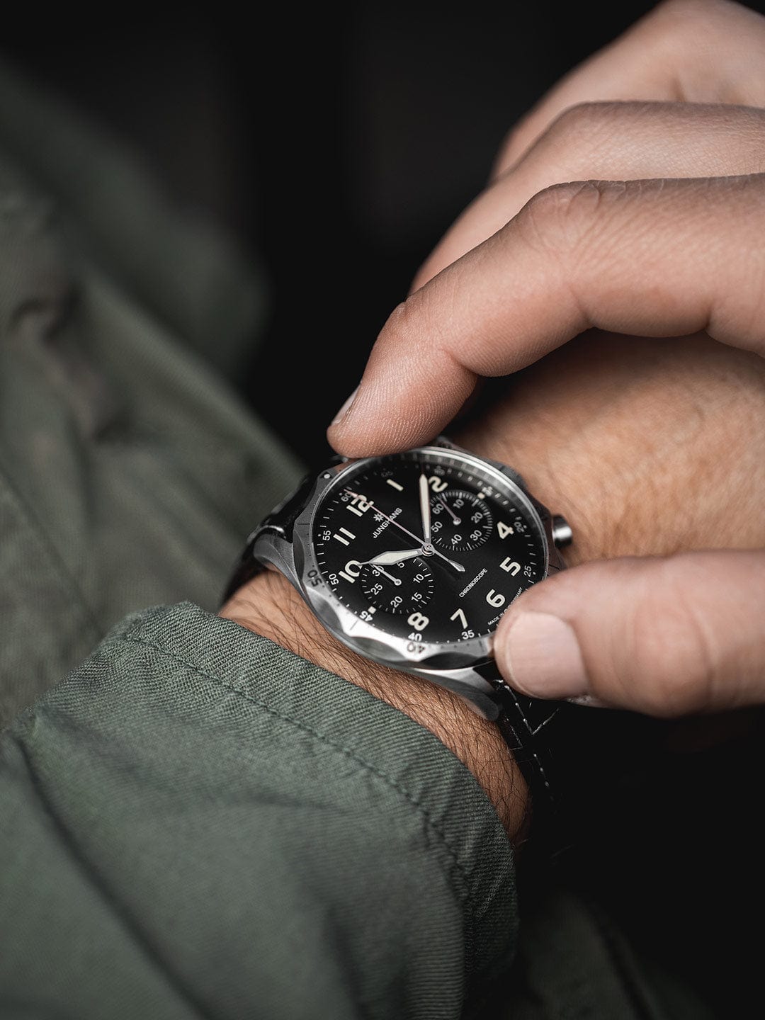 Junghans Pilot Chronoscope 43.3mm Black Dial Men's Watch 27/3591.00