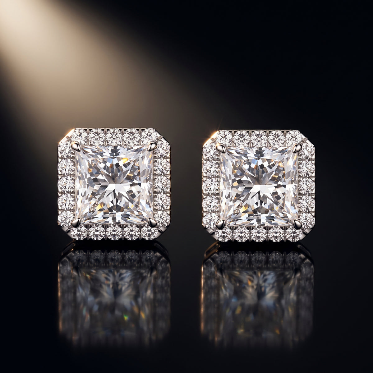 2.25 Carat Lab Grown Diamond Princess Halo Stud Earrings