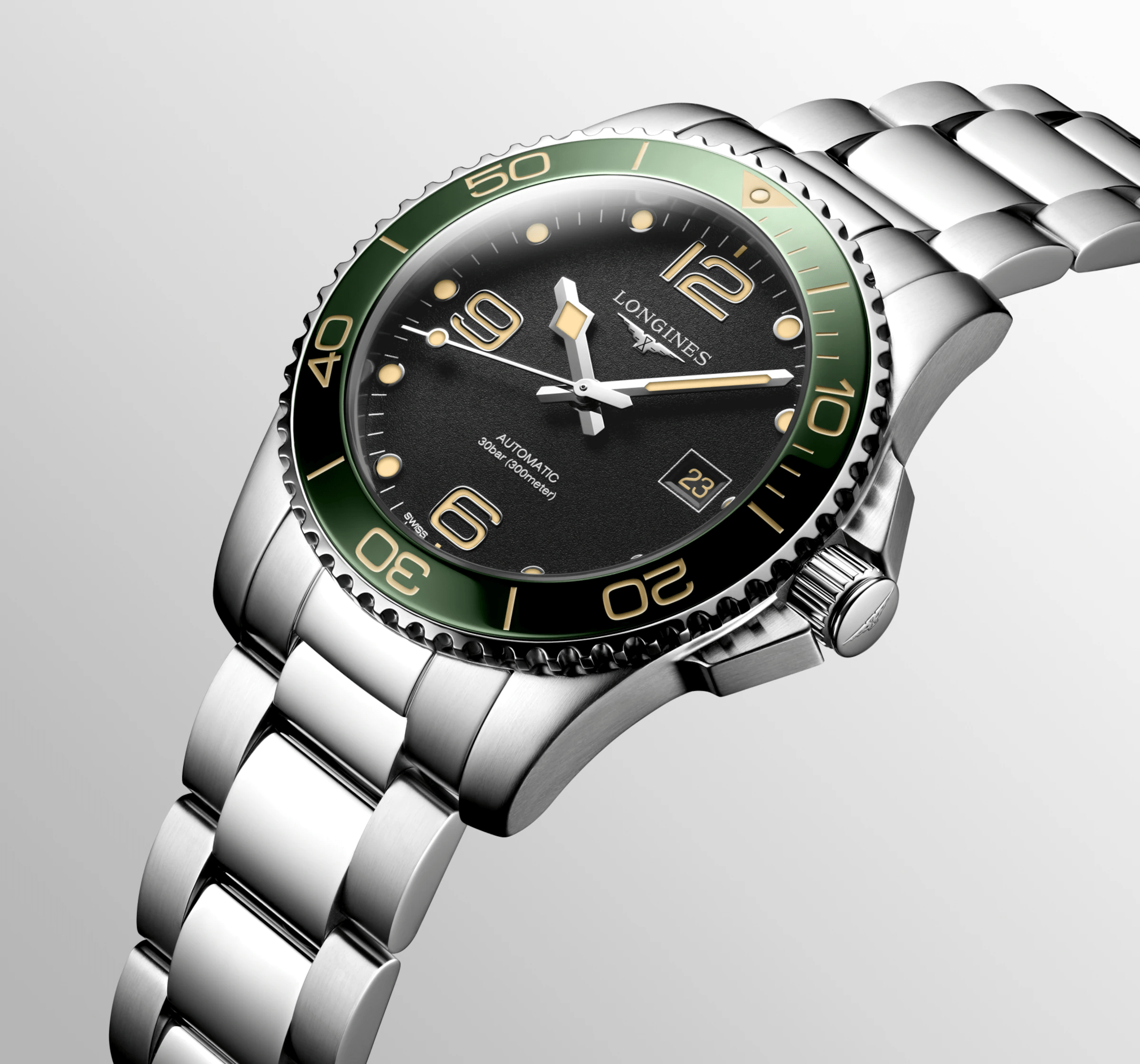 Longines HydroConquest 41mm Black Dial Green Ceramic Bezel Men's Watch L37814056