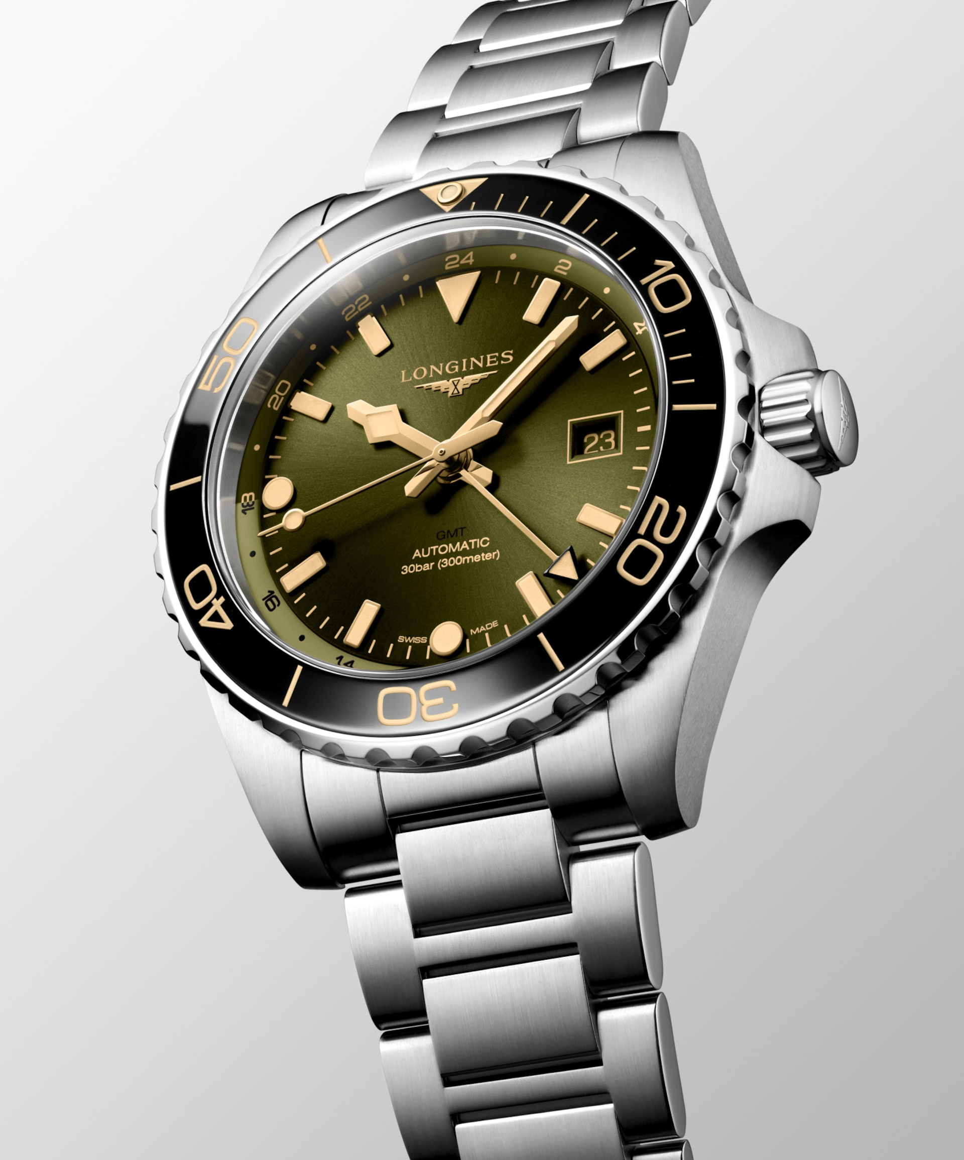 Longines HydroConquest GMT 43mm Green Dial Steel Men's Watch L38904066