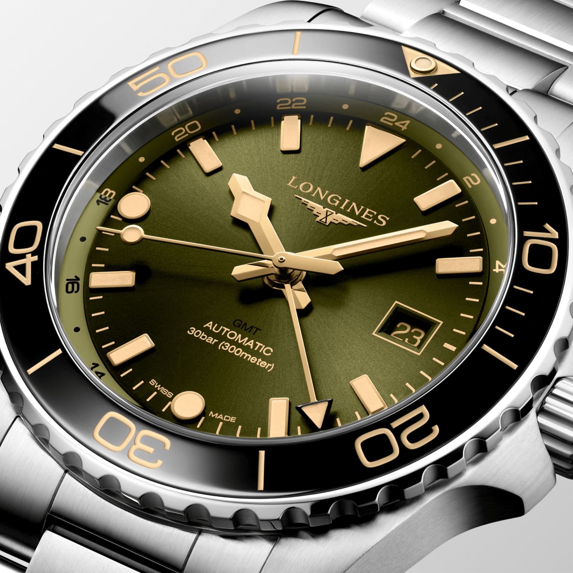 Longines HydroConquest GMT 43mm Green Dial Steel Men's Watch L38904066