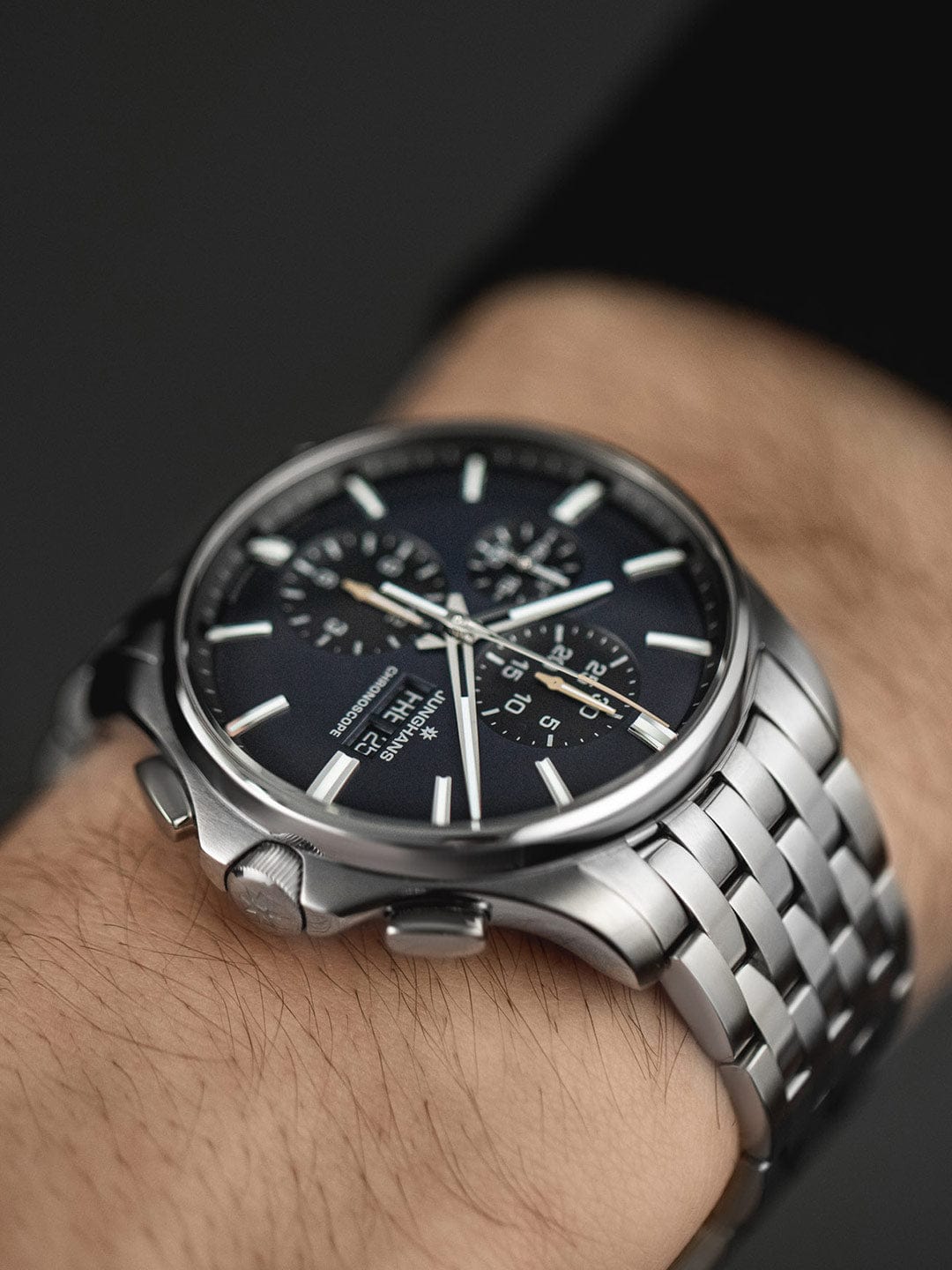 Junghans Meister S Chronoscope 45mm Dark Blue/Black Dial Men's Watch 27/4228.45