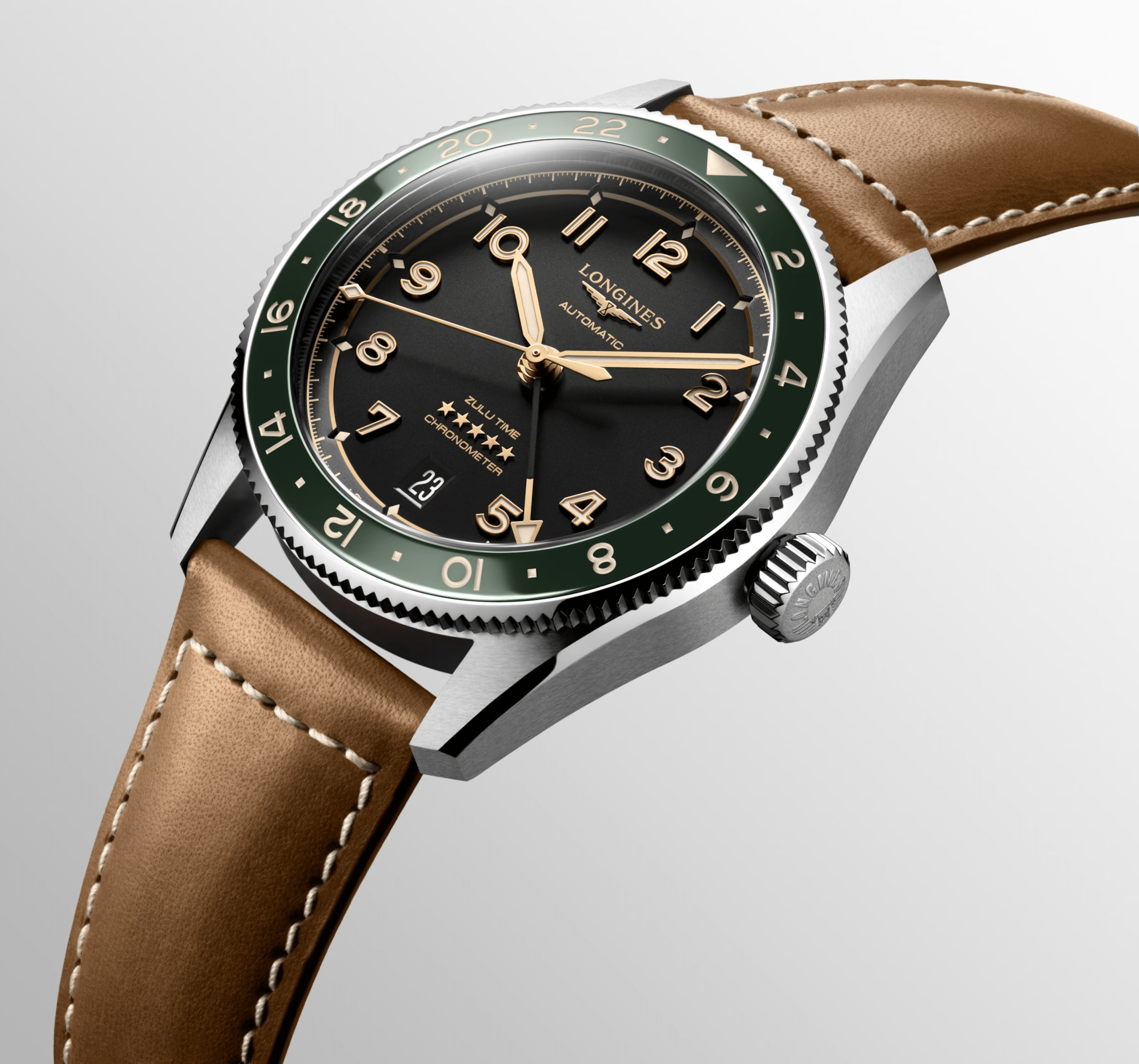 Longines Spirit Zulu Time 39mm Anthracite Dial GMT Leather Men's Watch L38024632