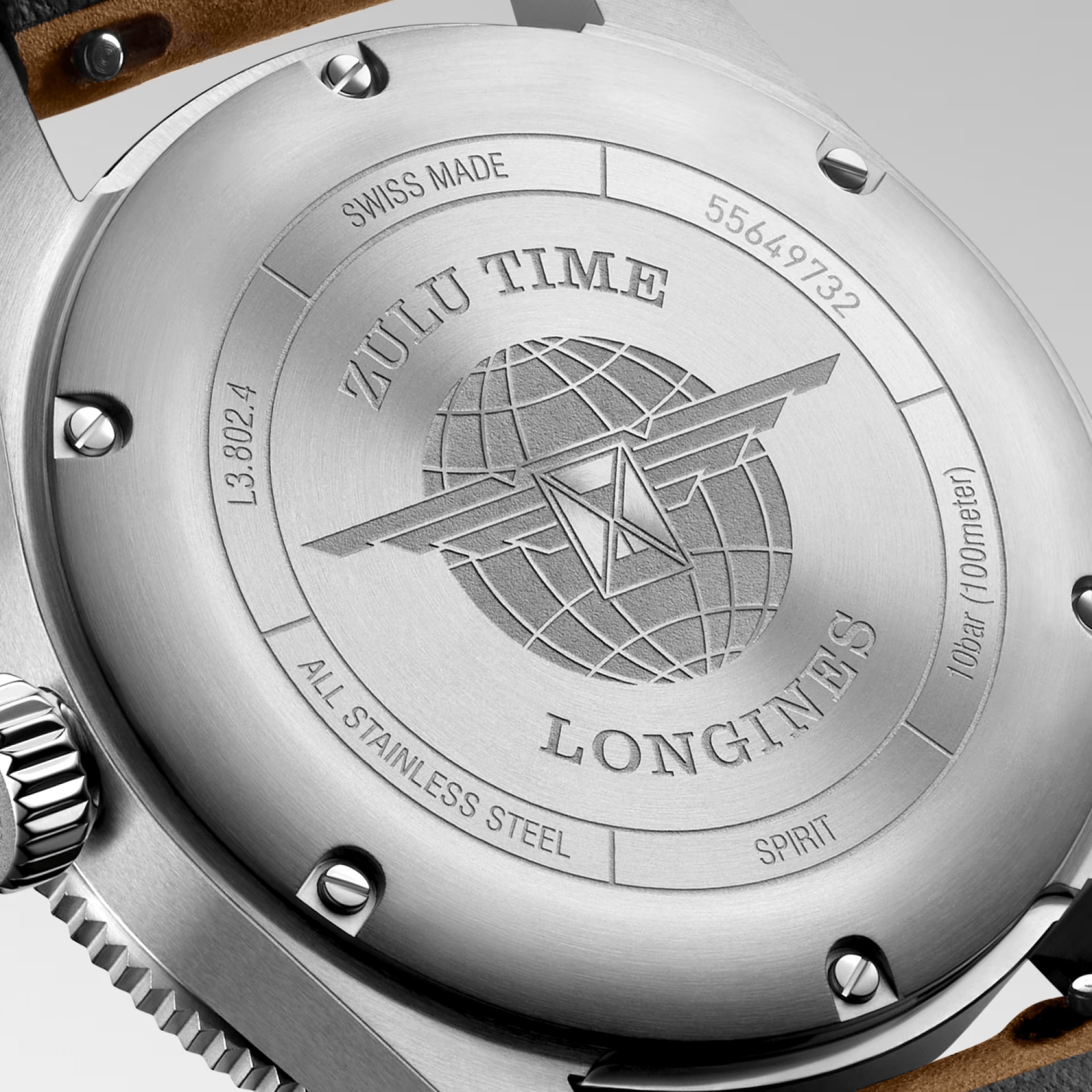 Longines Spirit Zulu Time 39mm Anthracite Dial GMT Leather Men's Watch L38024632
