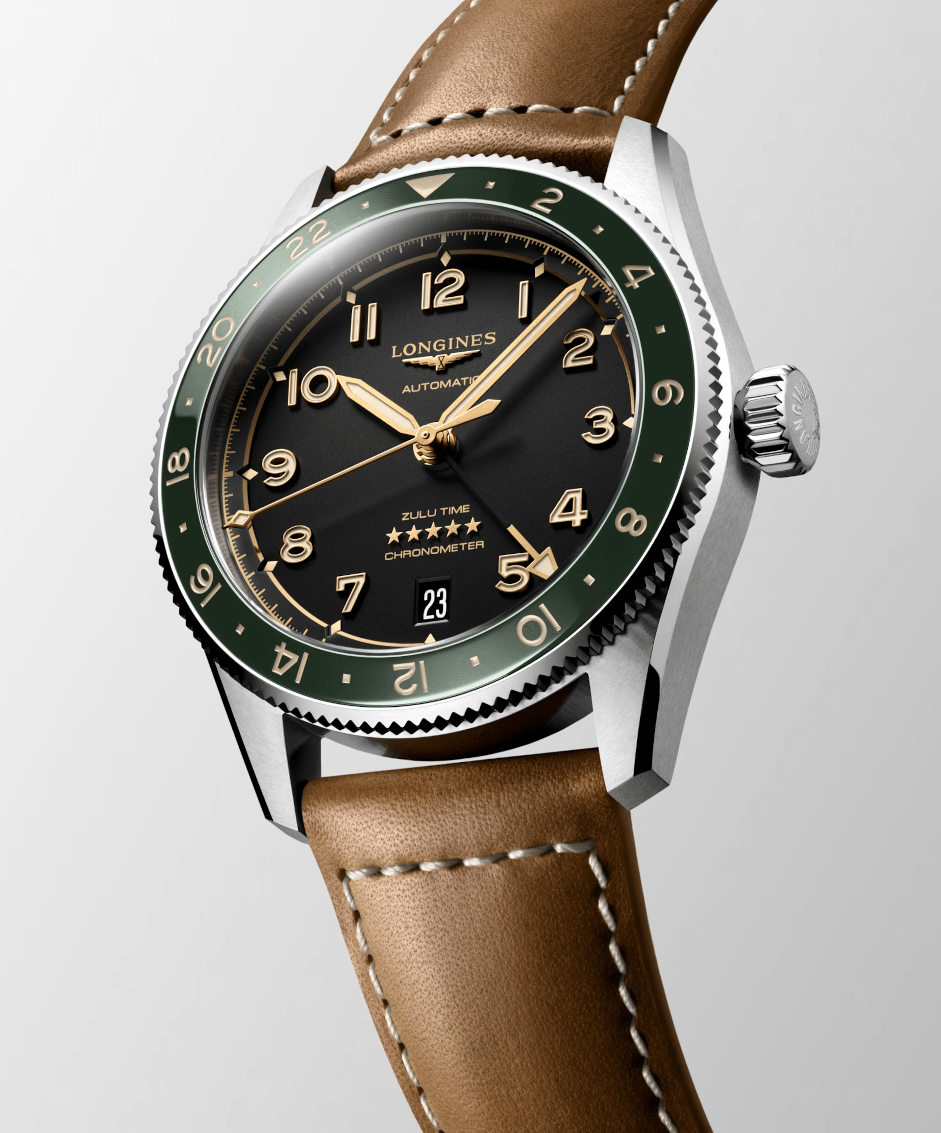 Longines Spirit Zulu Time 39mm Anthracite Dial GMT Leather Men's Watch L38024632
