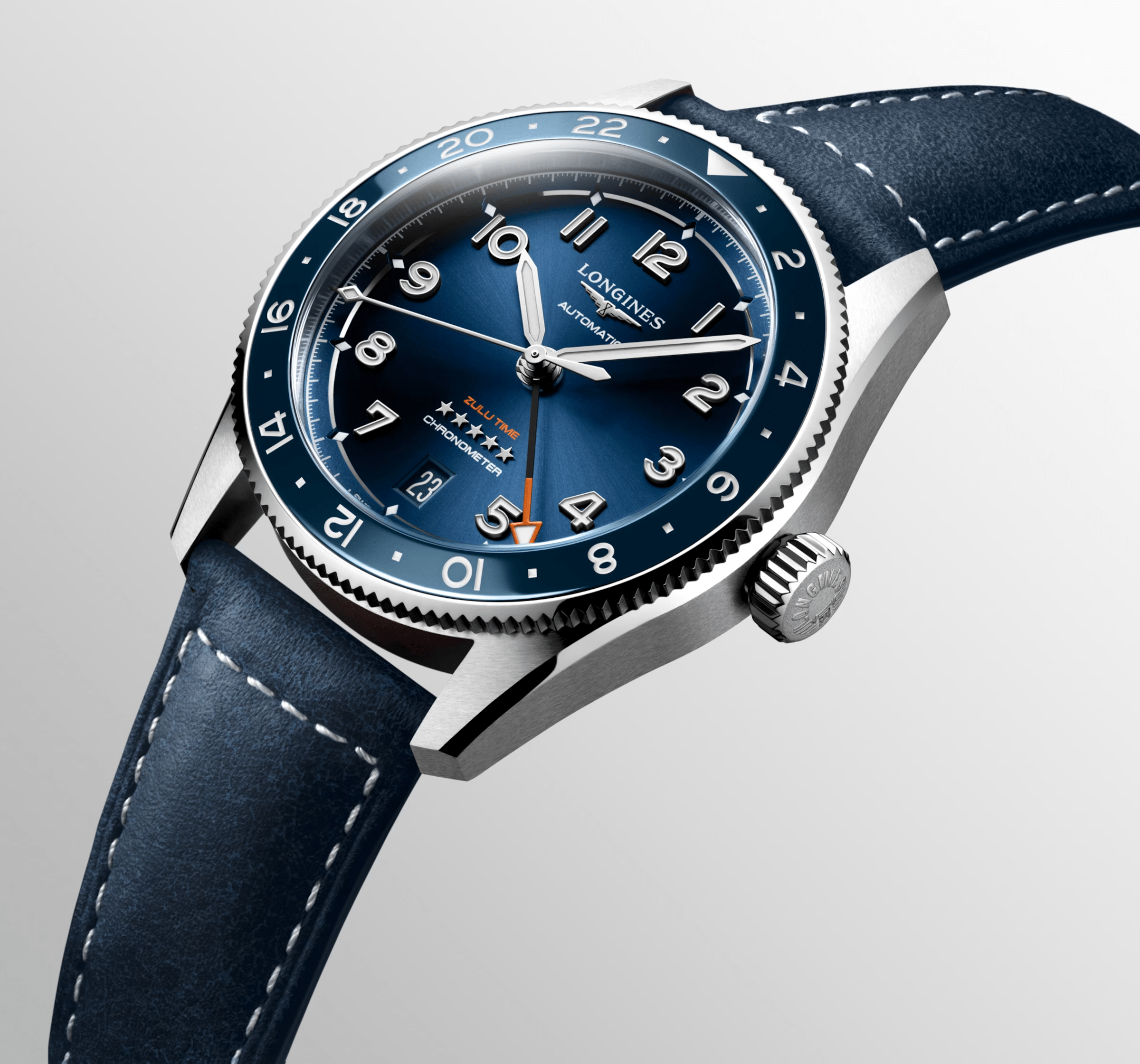 Longines Spirit Zulu Time 39mm Blue Dial GMT Leather Men's Watch L38024932