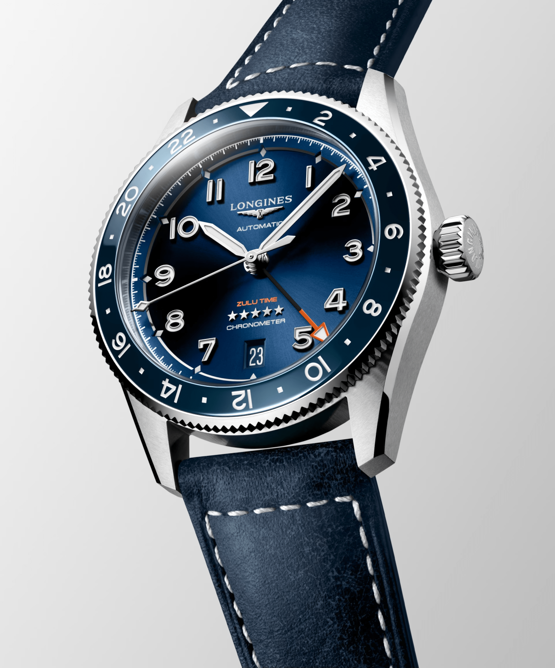 Longines Spirit Zulu Time 39mm Blue Dial GMT Leather Men's Watch L38024932