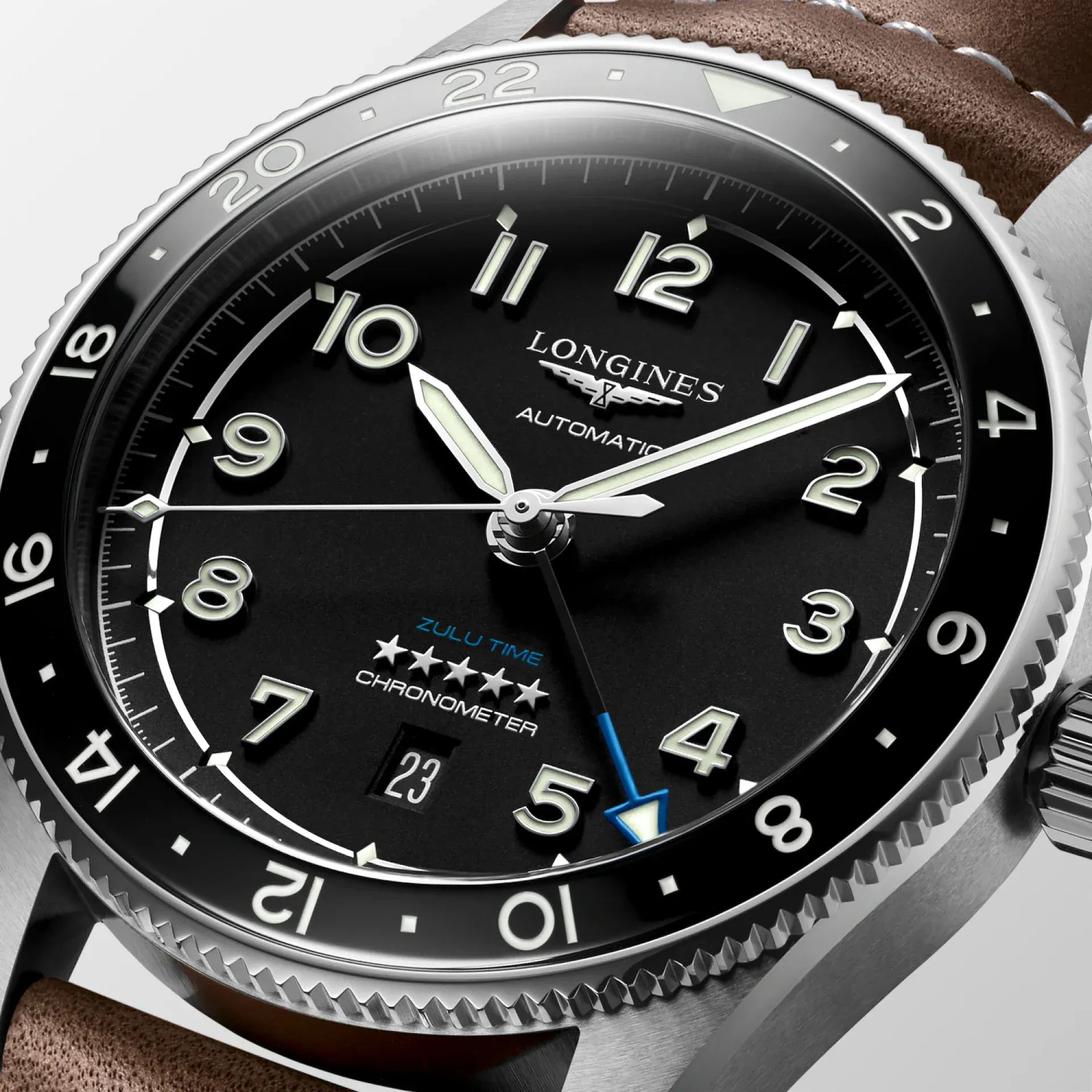 Longines Spirit Zulu Time 42mm Black Dial Men's Watch L38124532