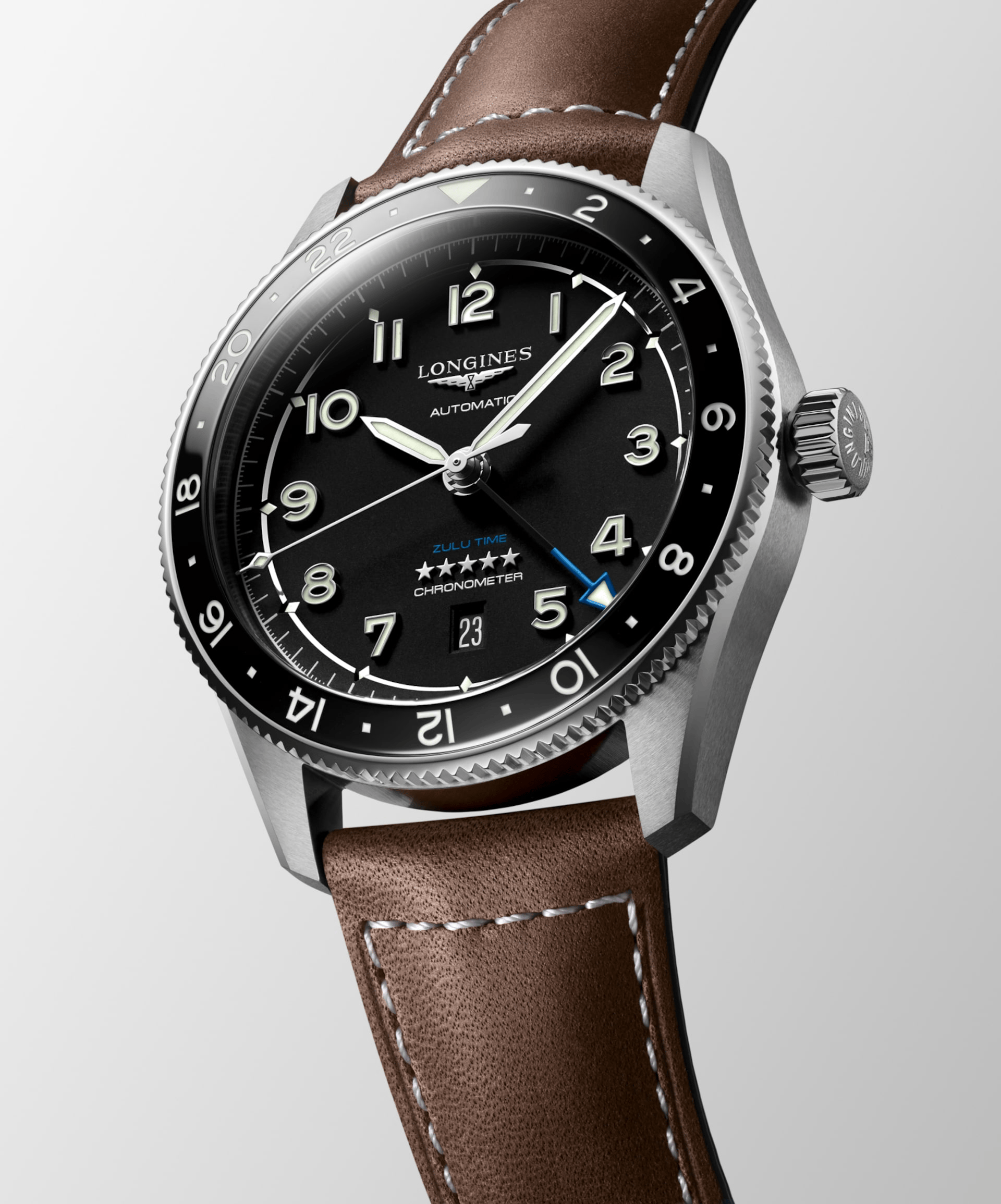 Longines Spirit Zulu Time 42mm Black Dial Men's Watch L38124532