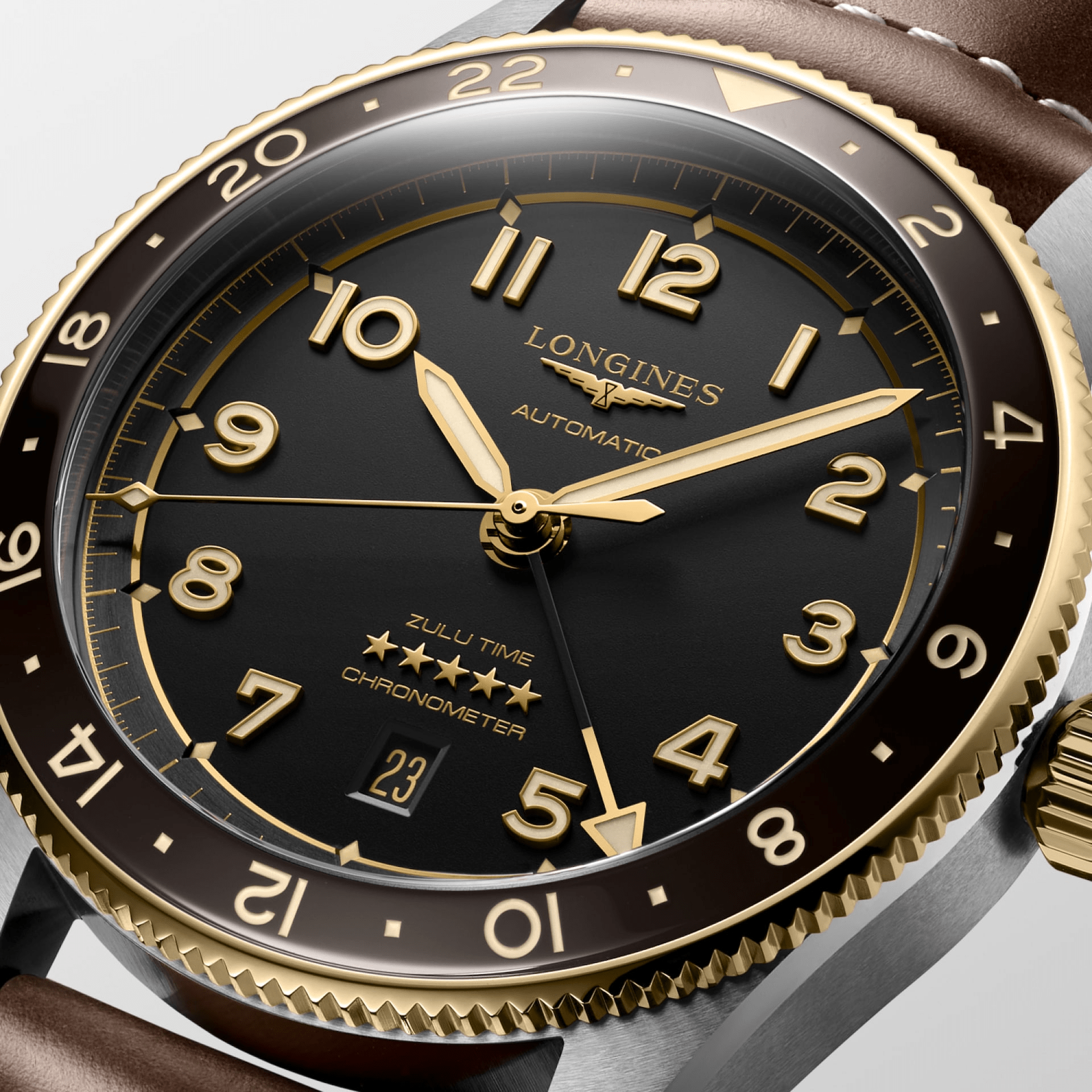 Longines Spirit Zulu Time 42mm Black Dial GMT 18K Men's Watch L38125532
