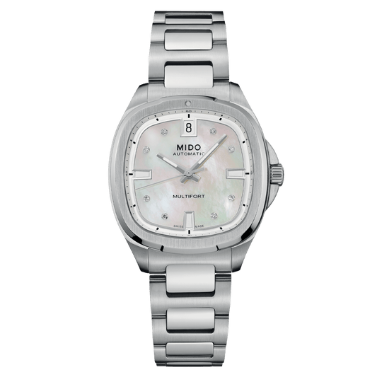 Mido Multifort TV 35mm White Mother-Of-Pearl Steel Women's Watch M0493071110600