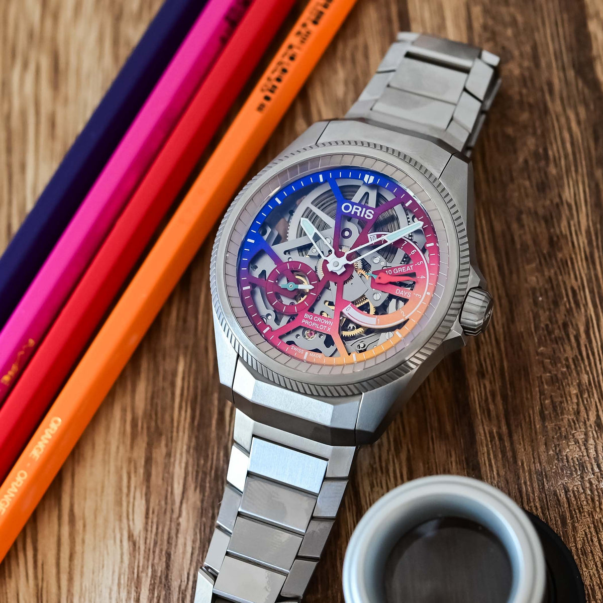 Oris Big Crown ProPilot X Gonzo Edition 44mm Skeleton (Blue / Red / Yellow Gradient) Dial Men's Watch 01 115 7759 7180-Set