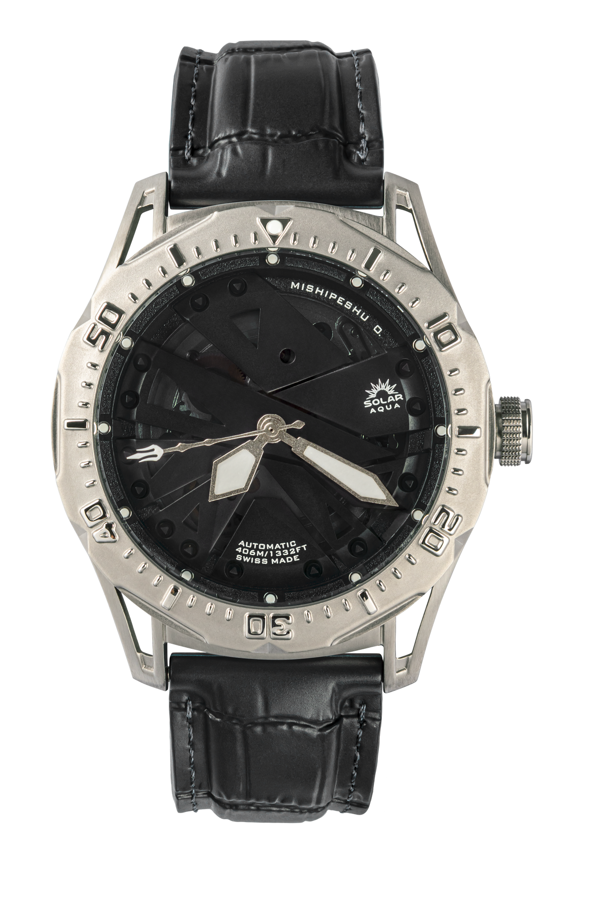 SOLAR AQUA Mishipeshu O. Black Croco 40mm Black Dial Men's Watch SA0050.0021.C