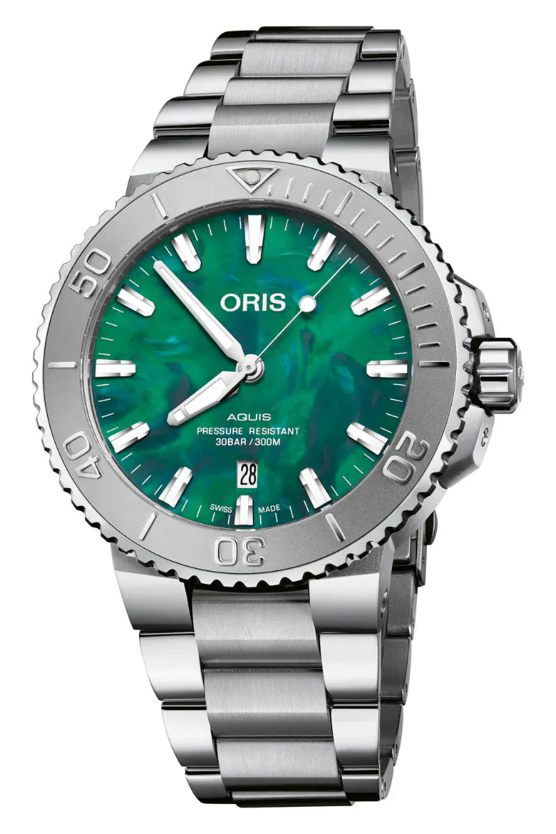 Oris Aquis Oris X Bracenet 43.5mm Green Dial Men's Watch 01 733 7730 4137-07 8 24 05PEB