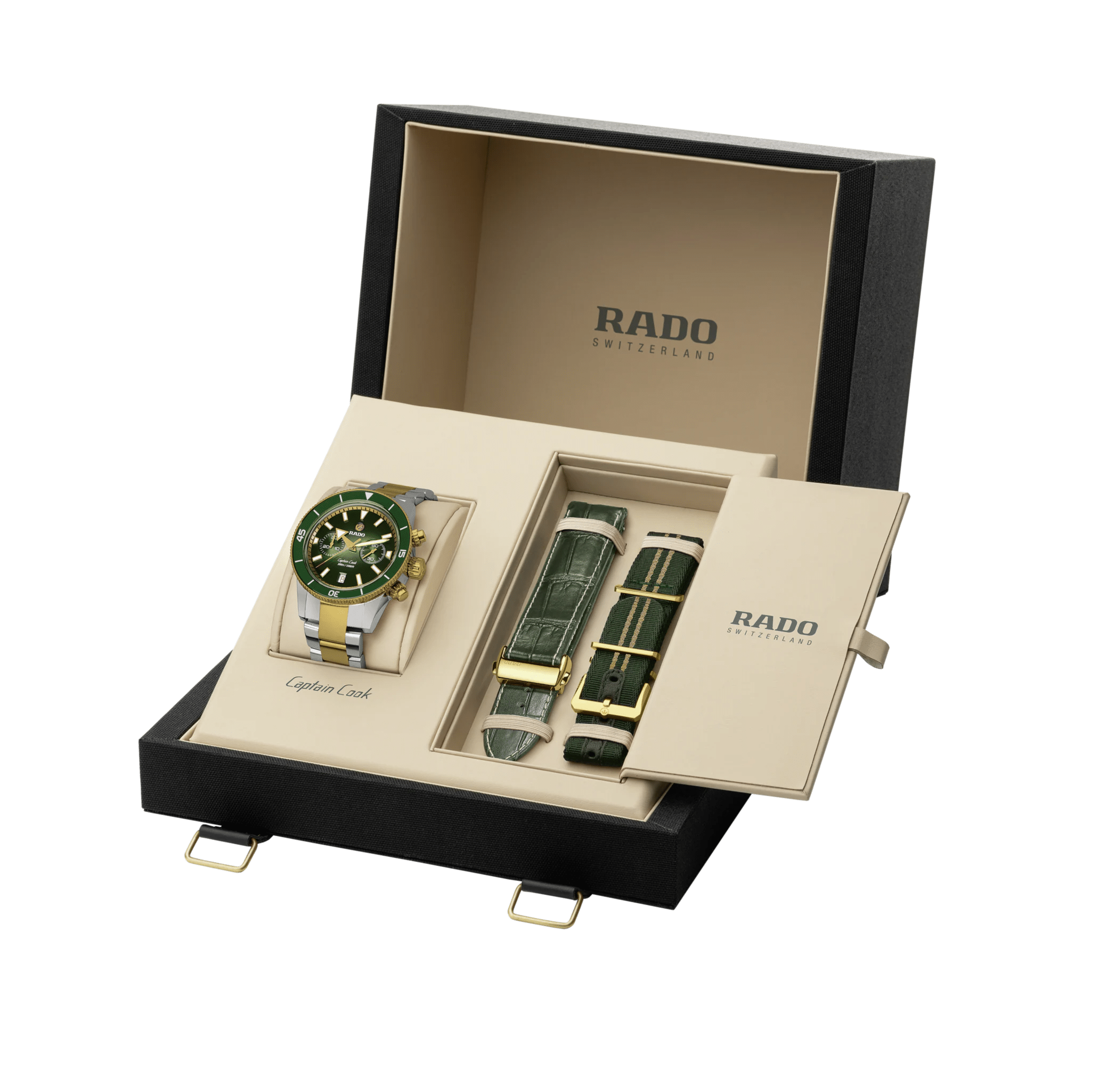 RADO Captain Cook Automatic Chronograph 43mm Green-Yellow Gold Men's Watch R32151318