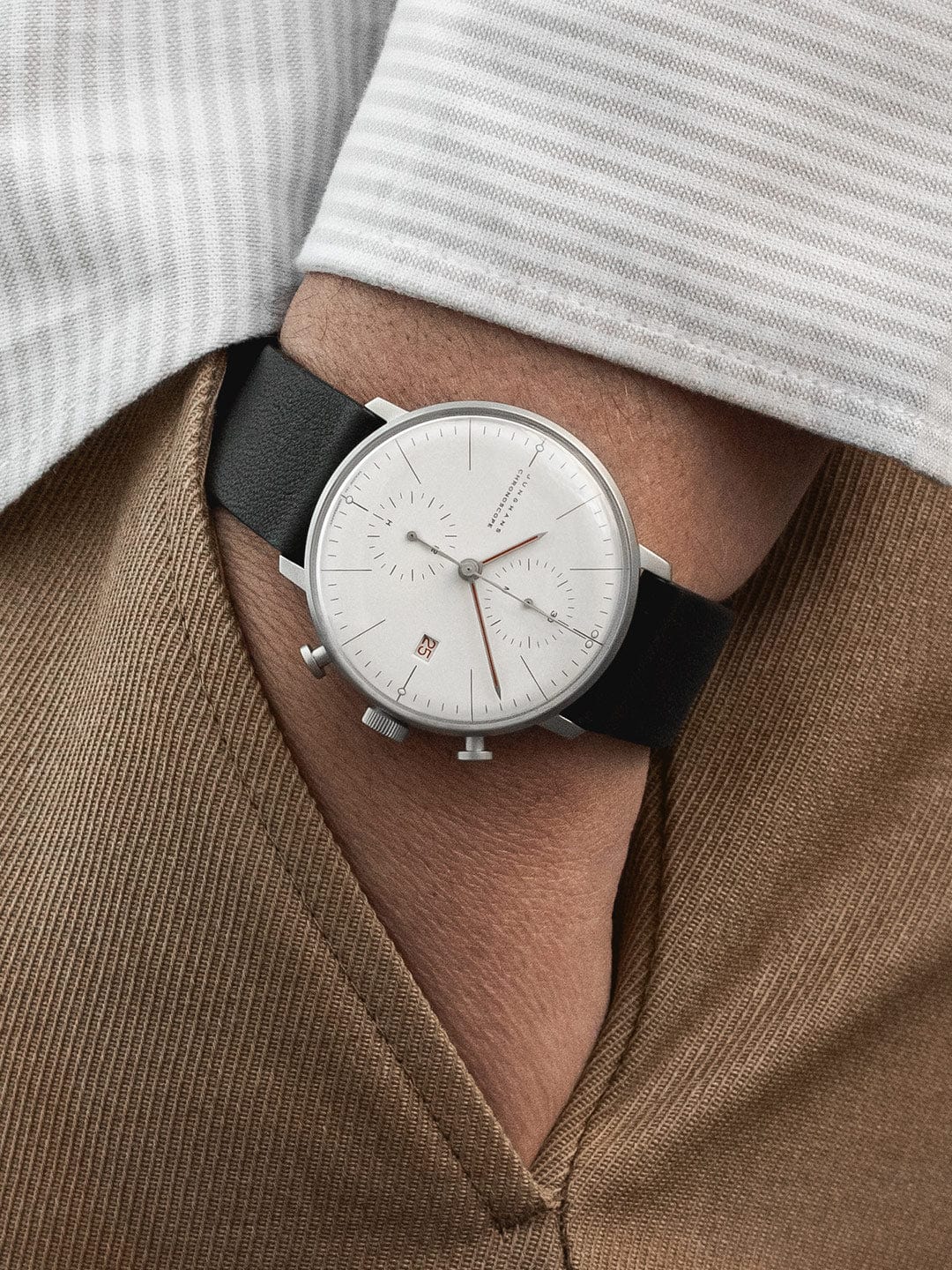 Junghans Max Bill Chronoscope Bauhaus 40mm Matt White Dial Men's Watch 27/4303.02