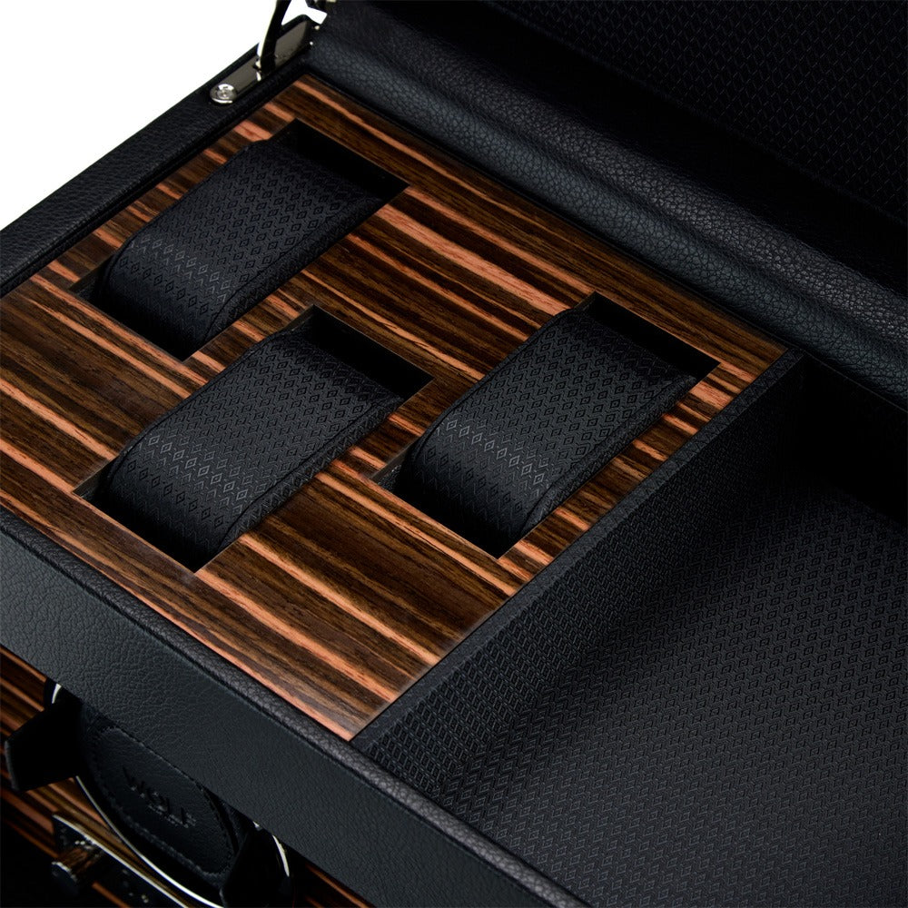 WOLF Heritage Macassar Double Watch Winder with Storage Black 457256