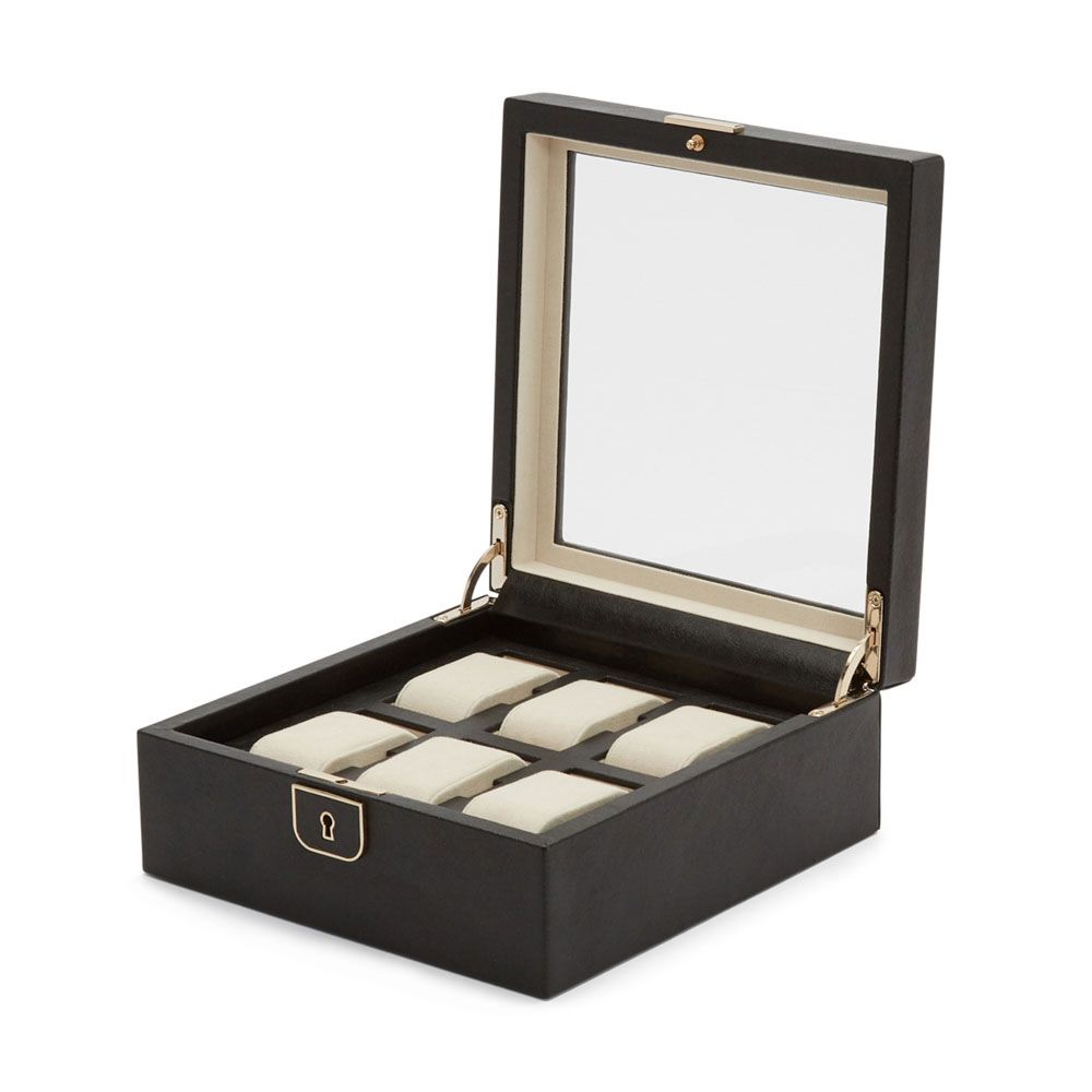 WOLF Palermo 6 Piece Watch Box Black 213802