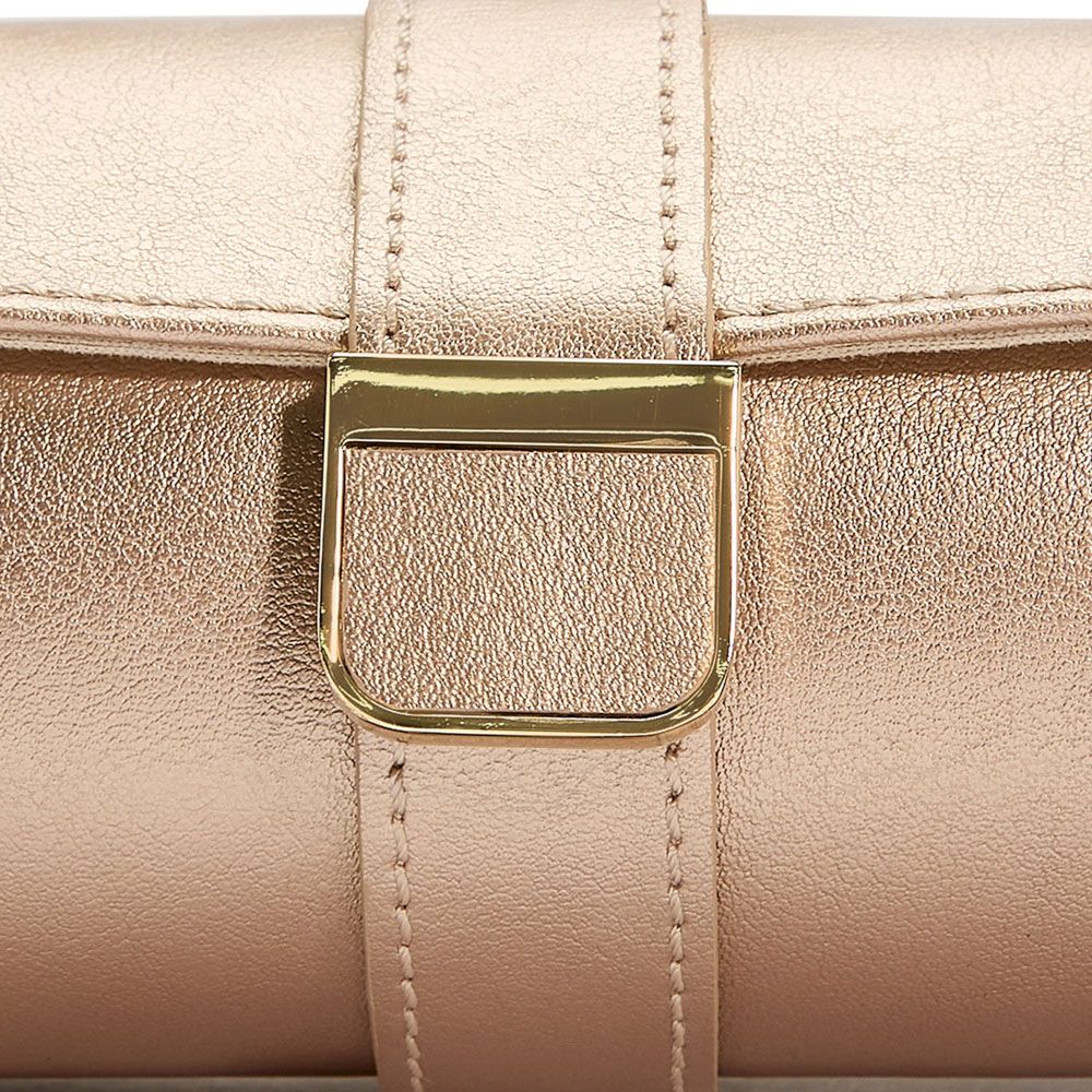 WOLF Palermo Rose Gold Double Watch Roll With Jewelry Pouch 213916