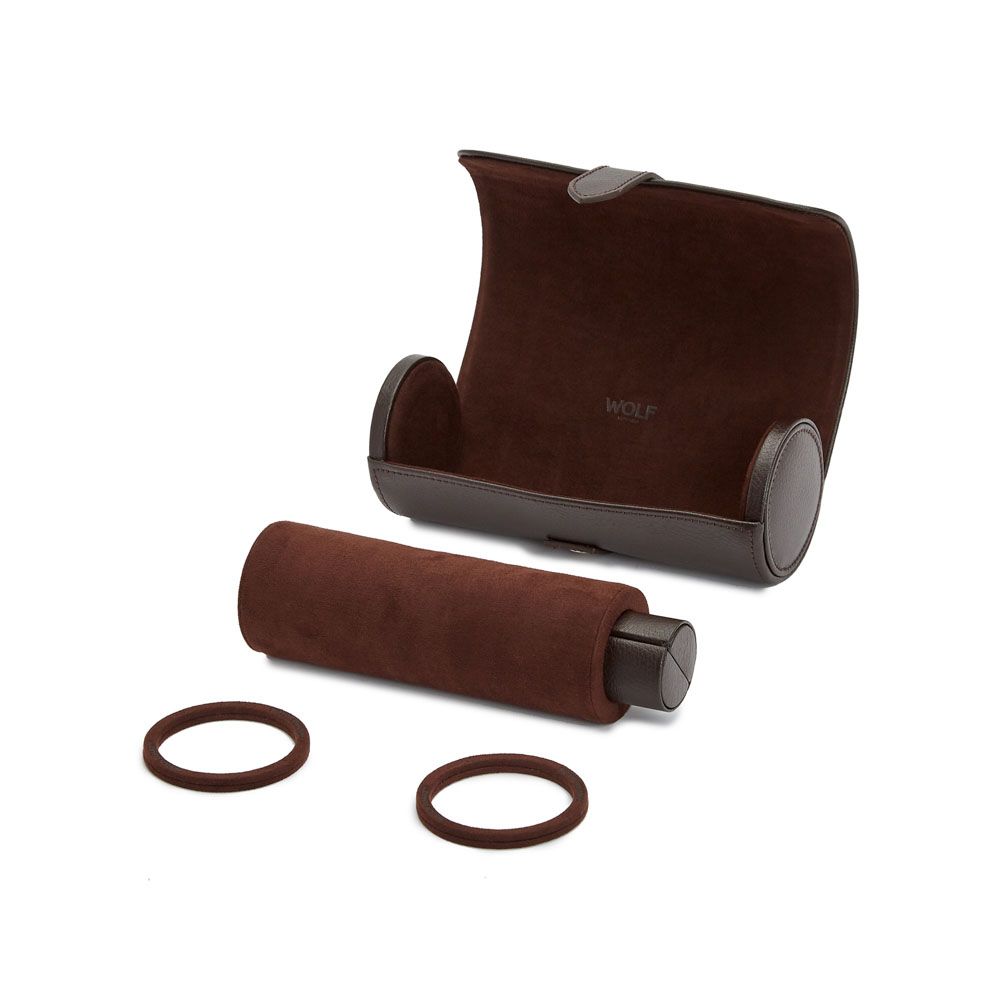 WOLF Blake Triple Watch Roll With Jewelry Capsule Brown 305006