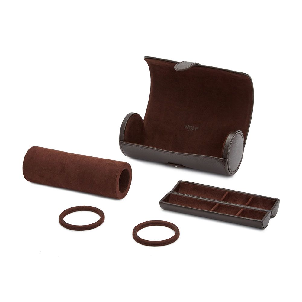 WOLF Blake Triple Watch Roll With Jewelry Capsule Brown 305006